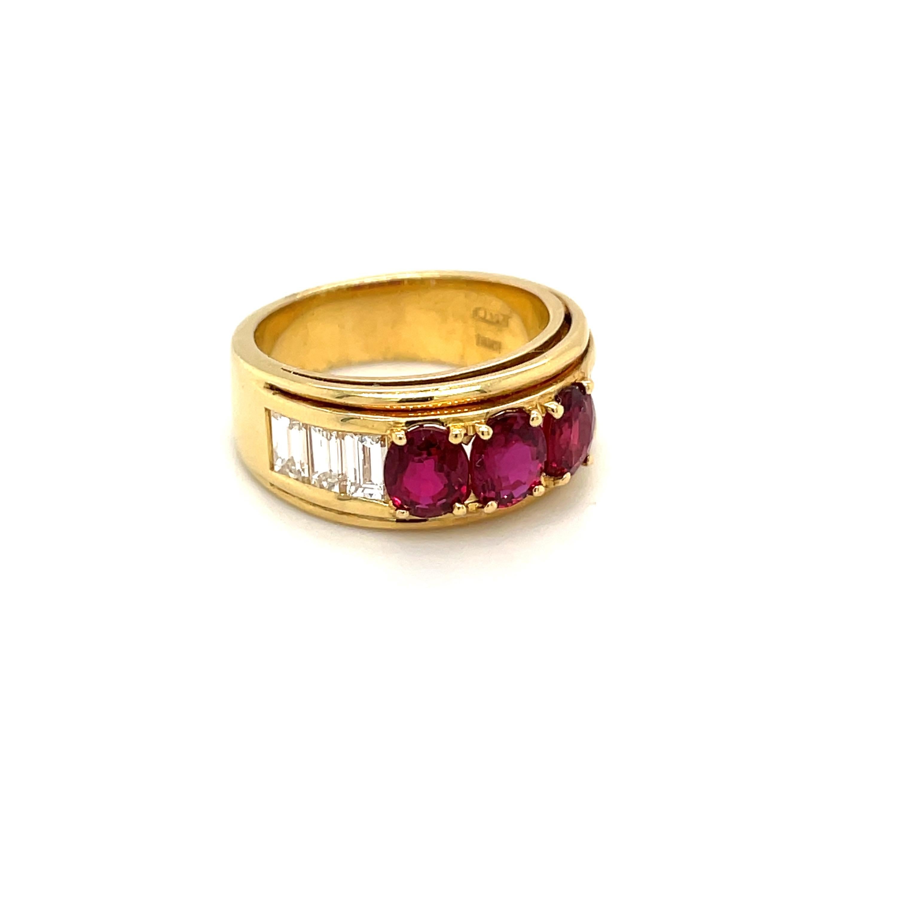 Contemporary Picchiotti 18kt Yellow Gold 2.10ct. Ruby & 2.10ct Diamond Baguette Band Ring For Sale