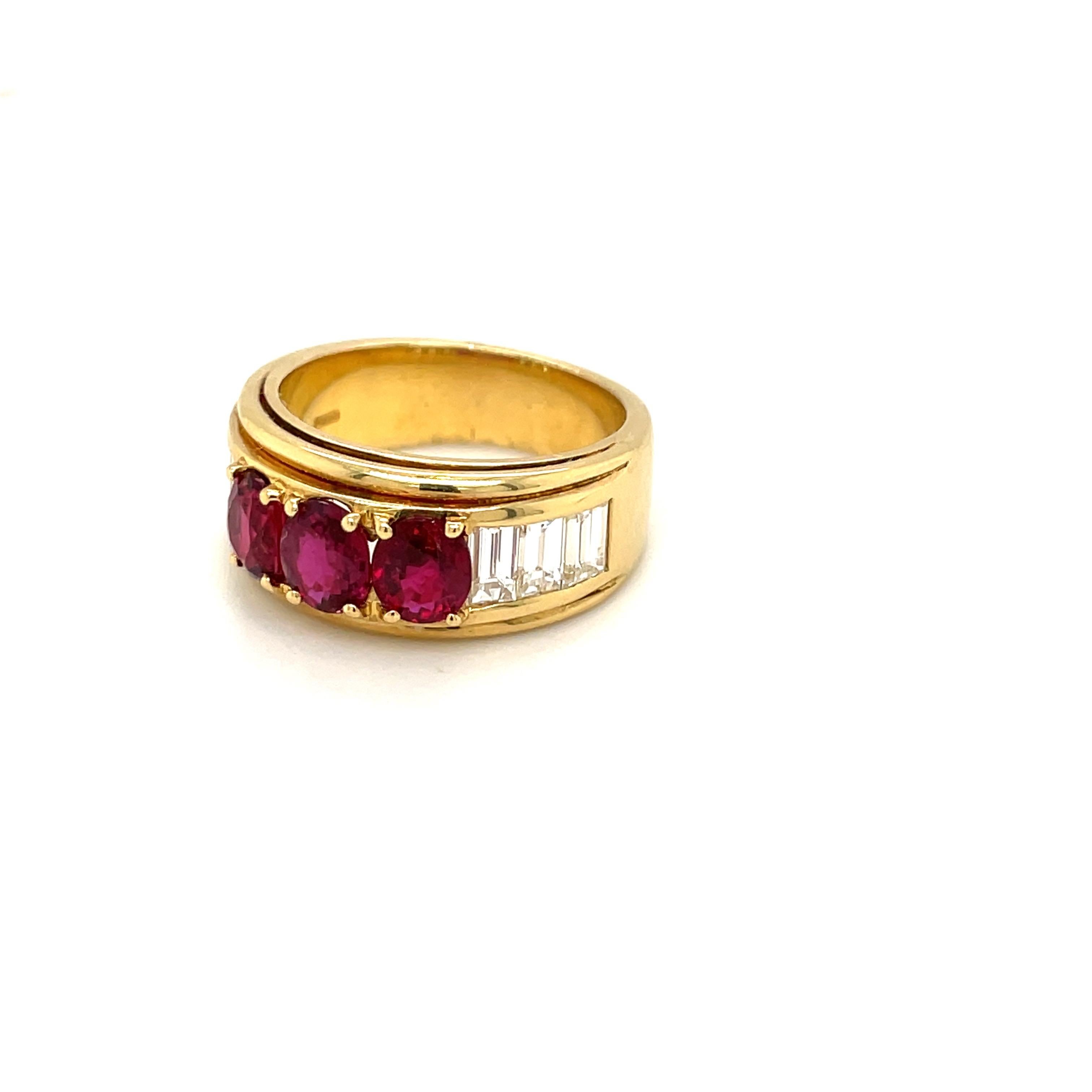 Oval Cut Picchiotti 18kt Yellow Gold 2.10ct. Ruby & 2.10ct Diamond Baguette Band Ring For Sale