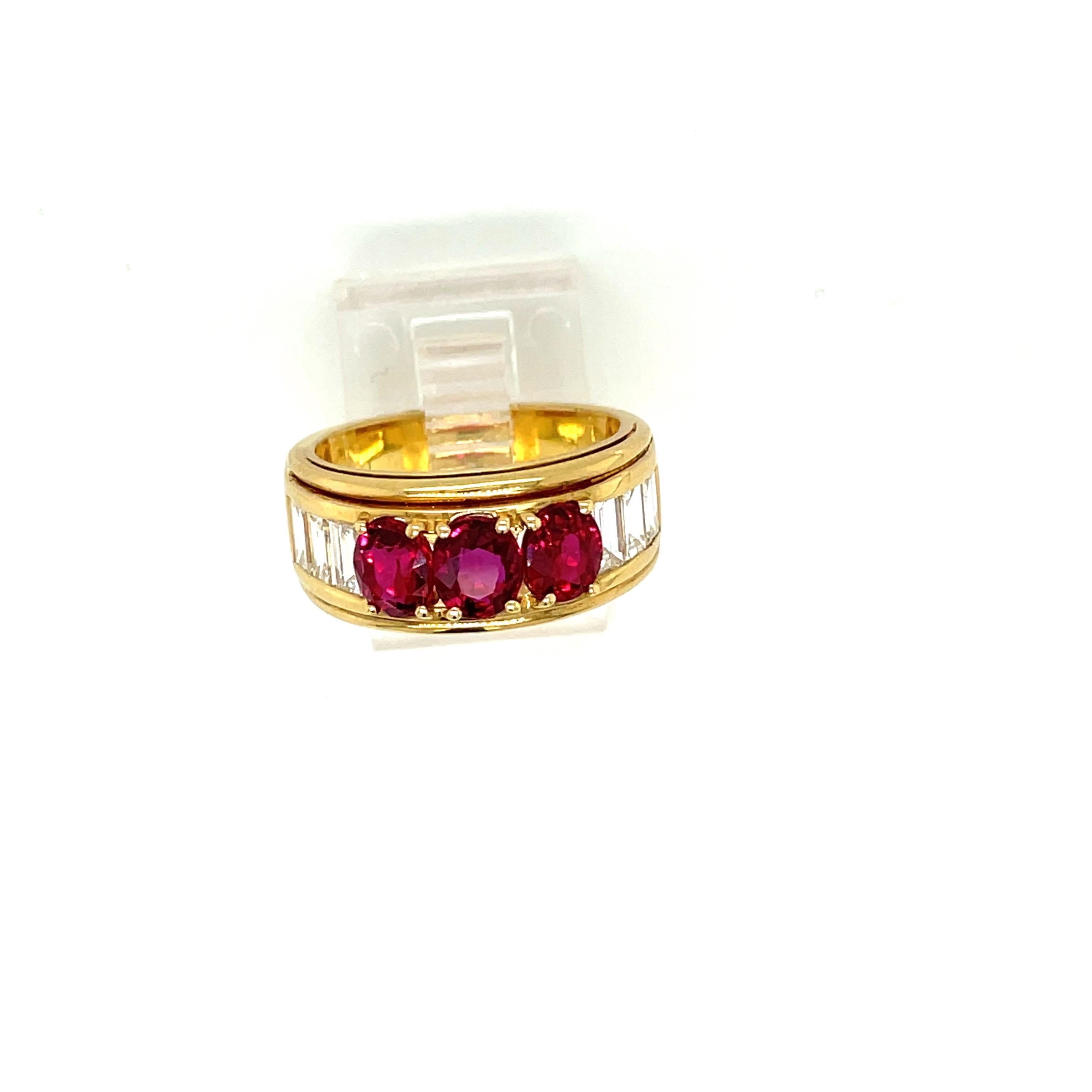Picchiotti 18kt Yellow Gold 2.10ct. Ruby & 2.10ct Diamond Baguette Band Ring For Sale 1