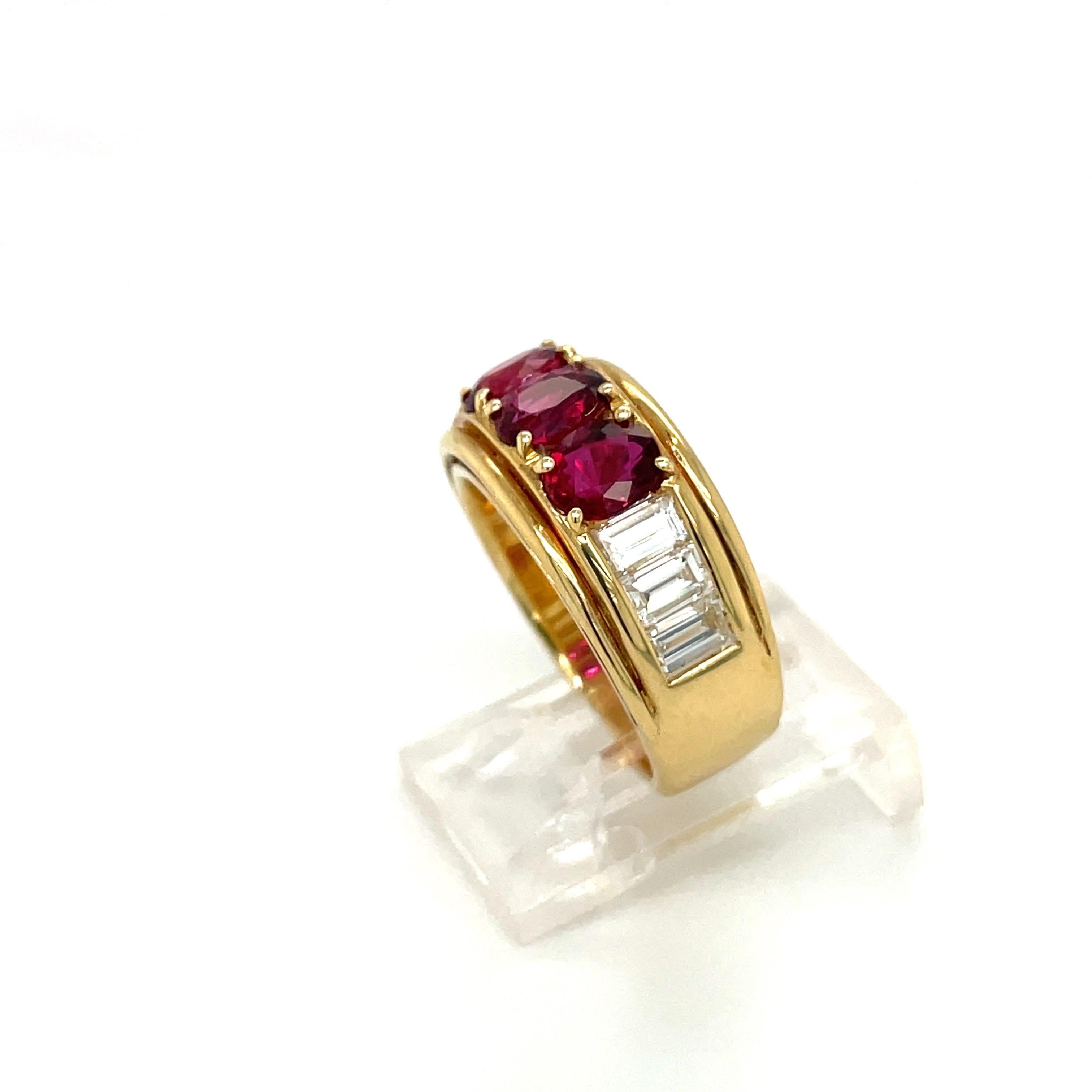Picchiotti 18kt Yellow Gold 2.10ct. Ruby & 2.10ct Diamond Baguette Band Ring For Sale 2