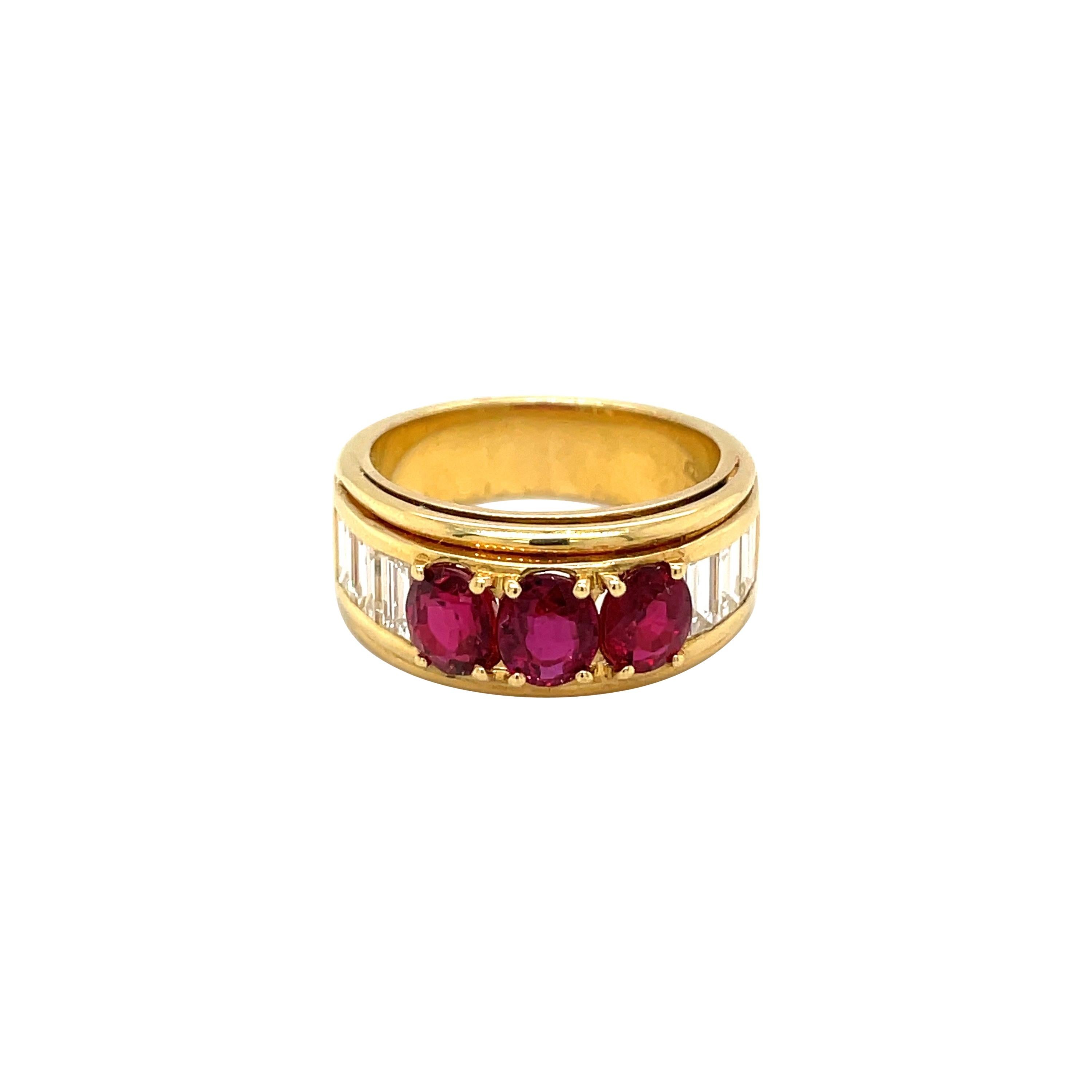Picchiotti 18kt Yellow Gold 2.10ct. Ruby & 2.10ct Diamond Baguette Band Ring For Sale