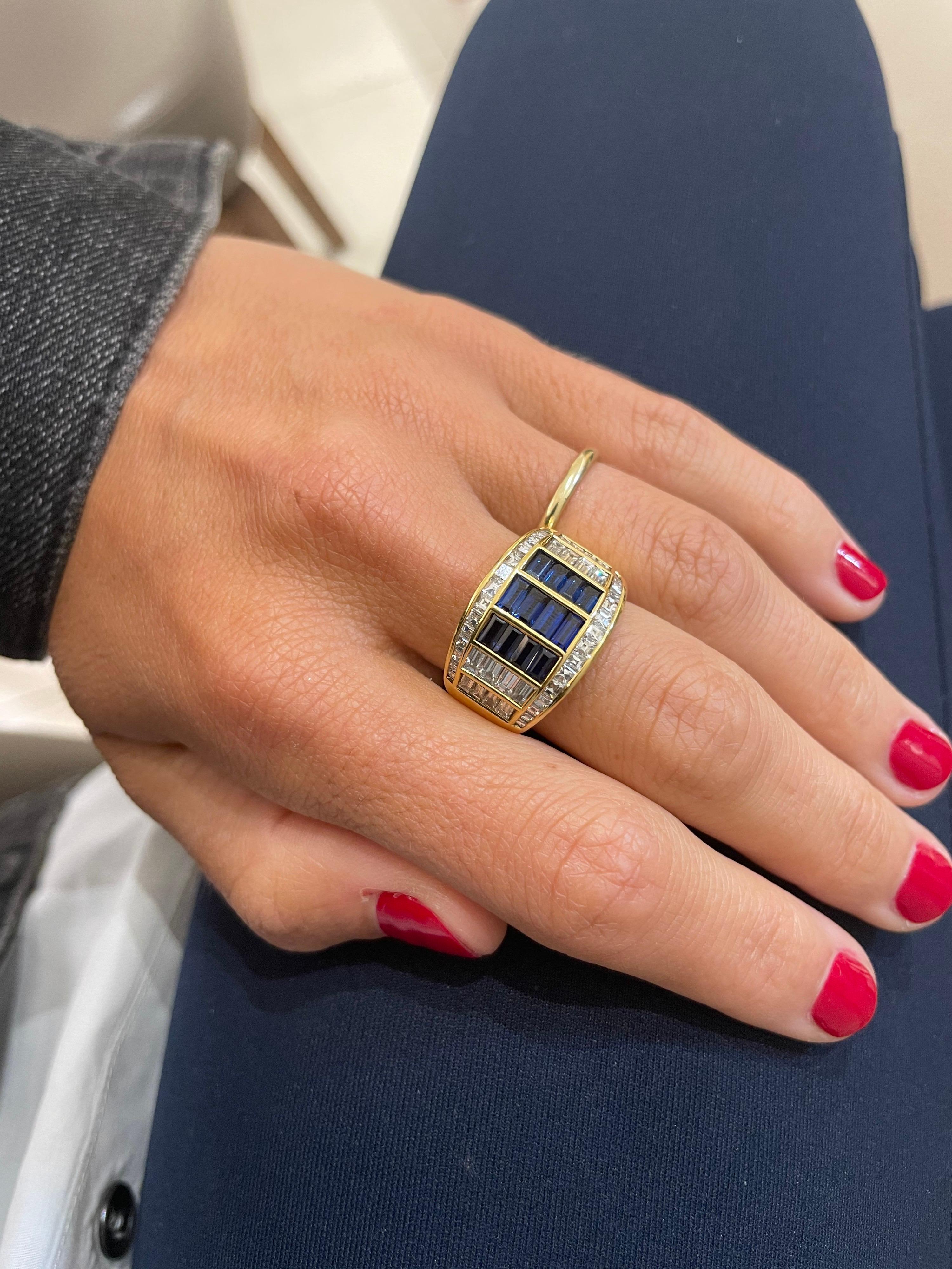 Picchiotti 18KT Gelbgold Ring, 2,14 Karat Diamant & 1,68 Karat blauer Saphir im Angebot 3