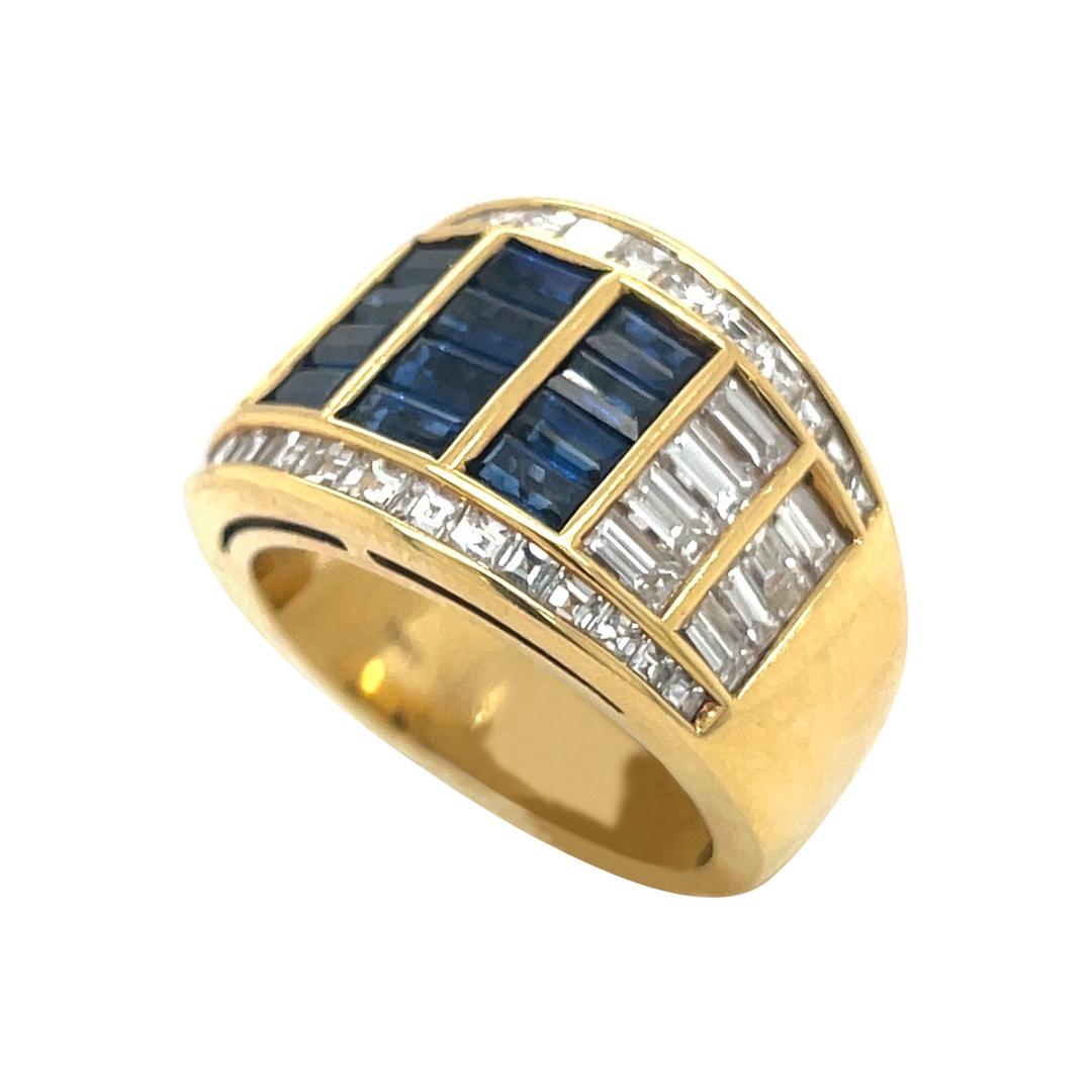 Bague à anneau Picchiotti en or jaune 18 carats, diamant 2,14 carats et saphir bleu 1,68 carat
