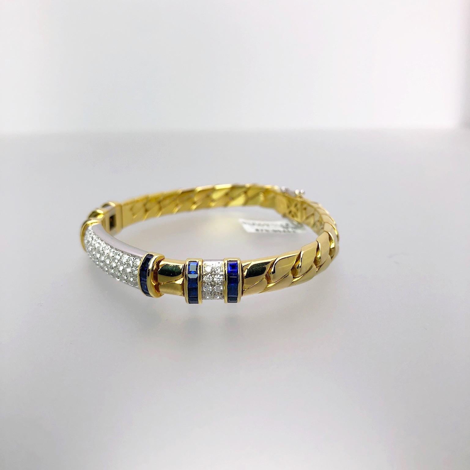 Picchiotti 18 Karat Gold, 2.42 Carat Diamond and Sapphire Gourmette Bracelet In New Condition For Sale In New York, NY