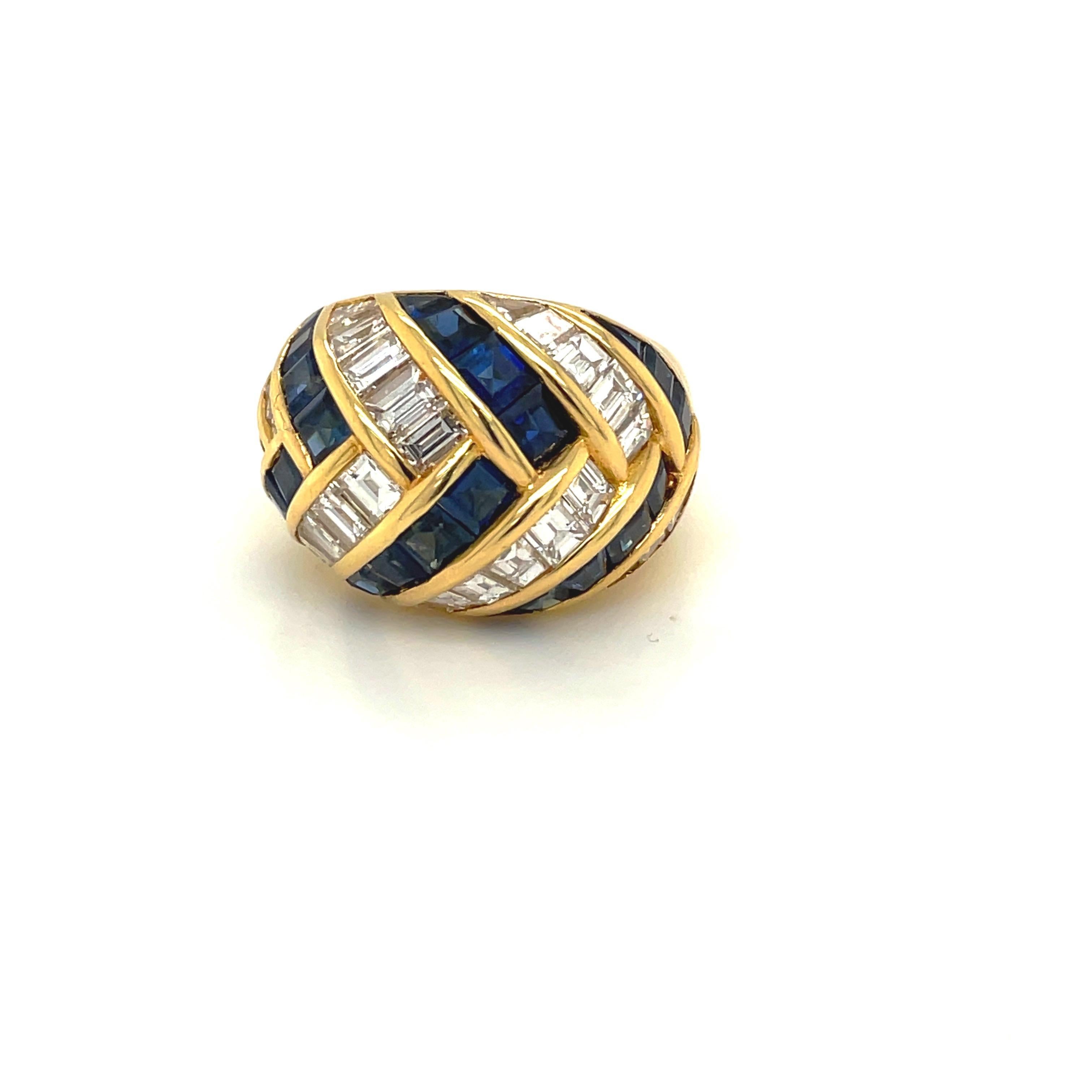 Women's or Men's Picchiotti 18 Karat Gold 4.09 Carat Diamond and 4.67 Carat Sapphire Dome Ring For Sale