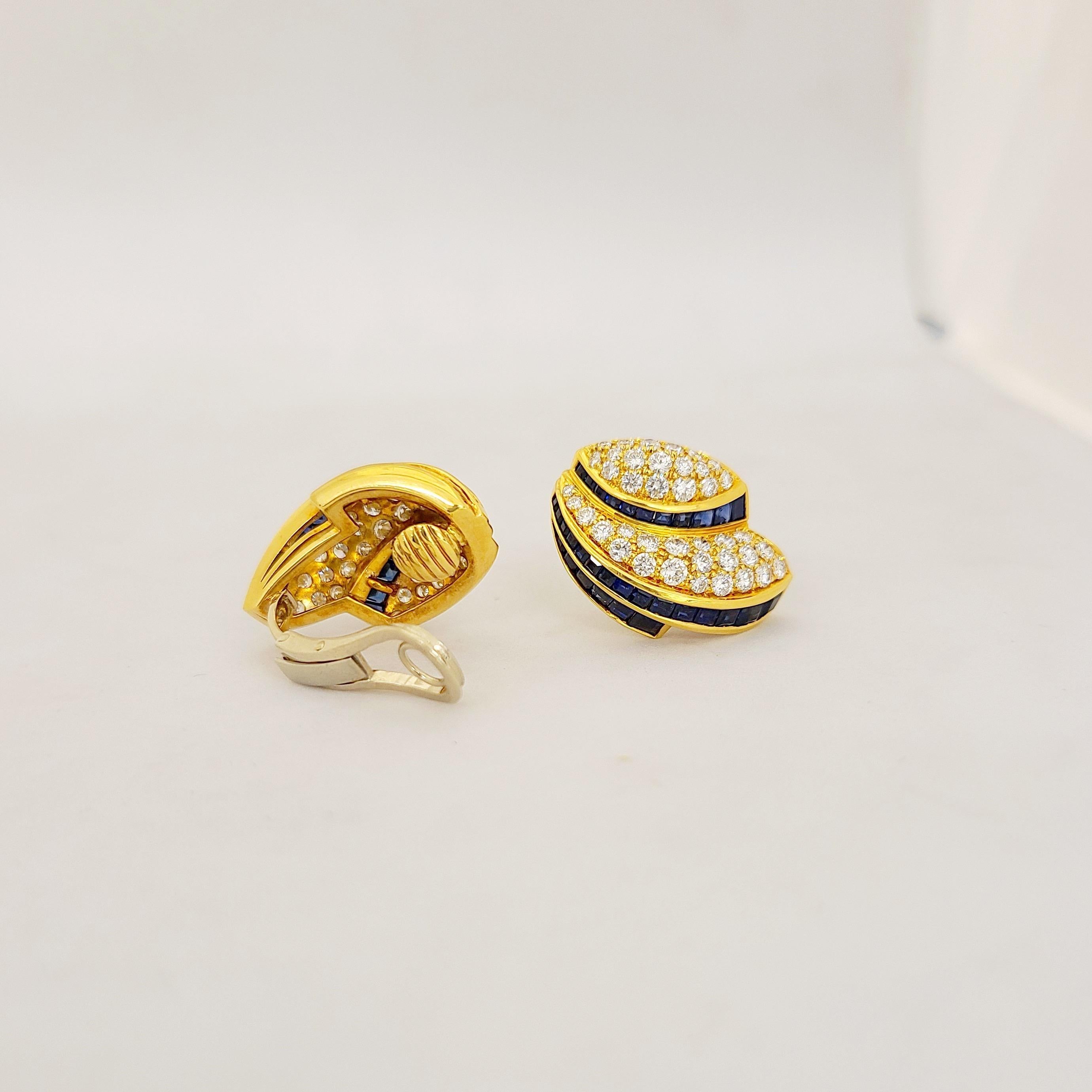 Baguette Cut Picchiotti 18 Karat Gold 4.58 Carat Sapphire and 2.32 Carat Diamond Earrings For Sale