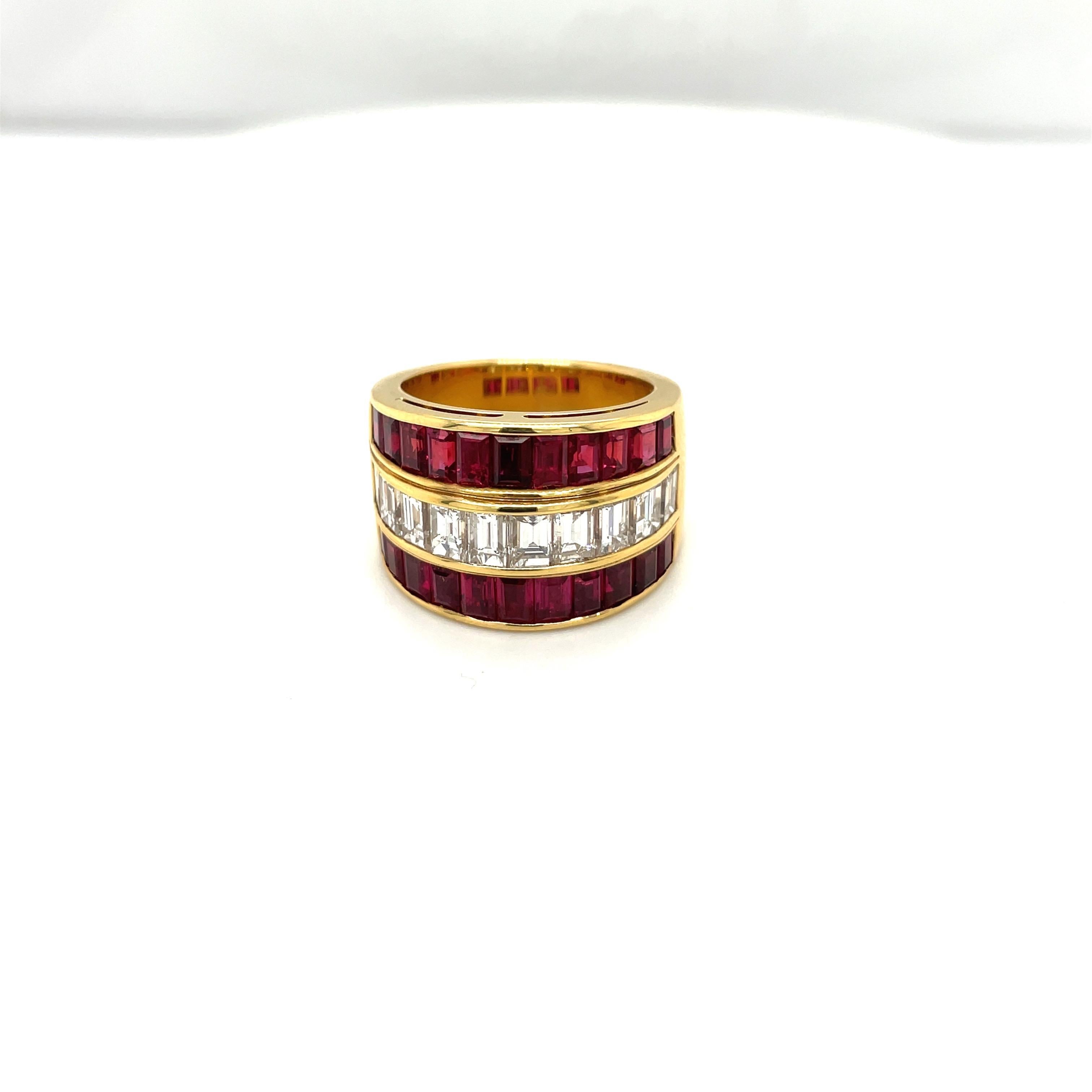 Picchiotti 18KT Yellow Gold Baguette Ruby 4.07Ct & Diamond 2.36CT Band Ring In New Condition For Sale In New York, NY