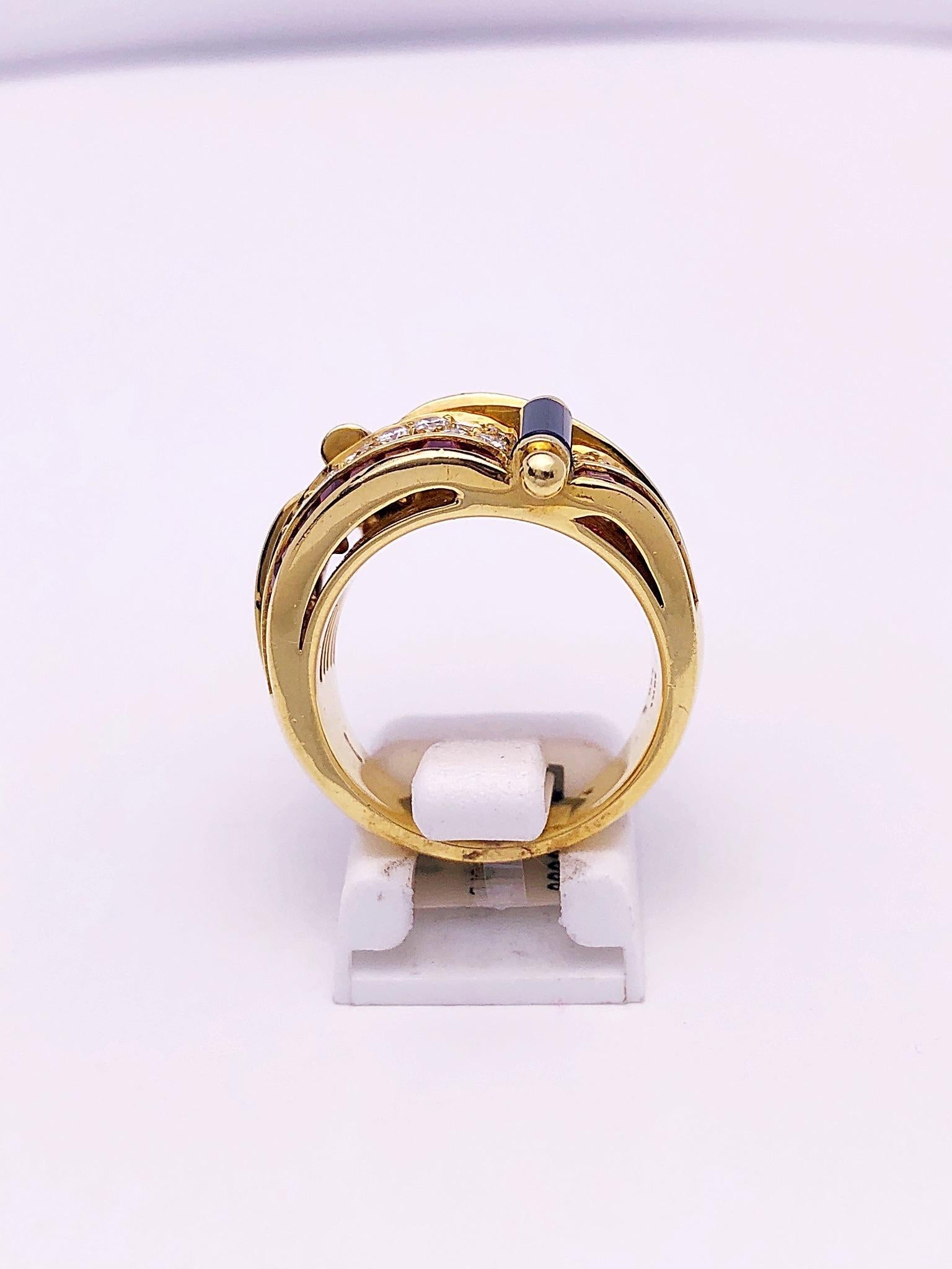 Contemporary Picchiotti 18 Karat Yellow Gold Ring with Diamond, Ruby, and Black Onyx For Sale