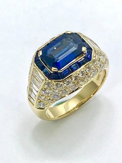 Picchiotti 2.48 Carat Emerald Cut Sapphire and Diamond Yellow Gold Ring