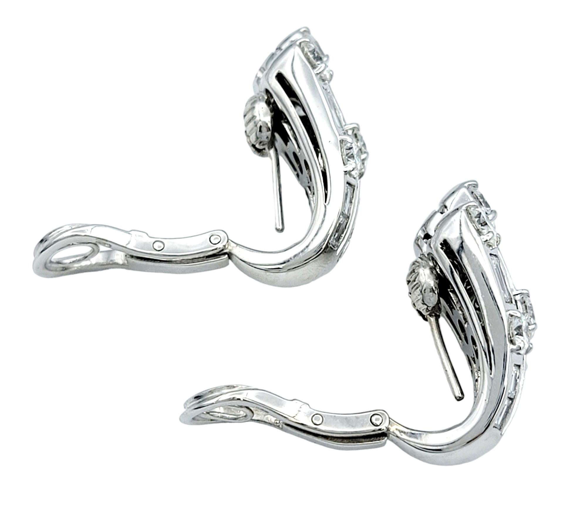 Picchiotti 5.00 Carats Total Round and Baguette Diamond 18K White Gold Earrings  In Good Condition For Sale In Scottsdale, AZ