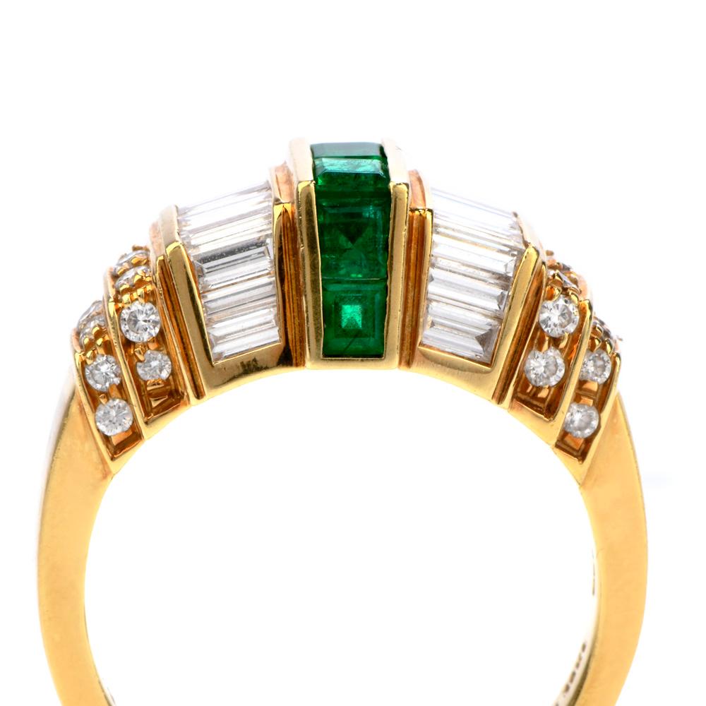 Women's or Men's Picchiotti Asscher Emerald Diamond 18 Karat Yellow Gold Ring