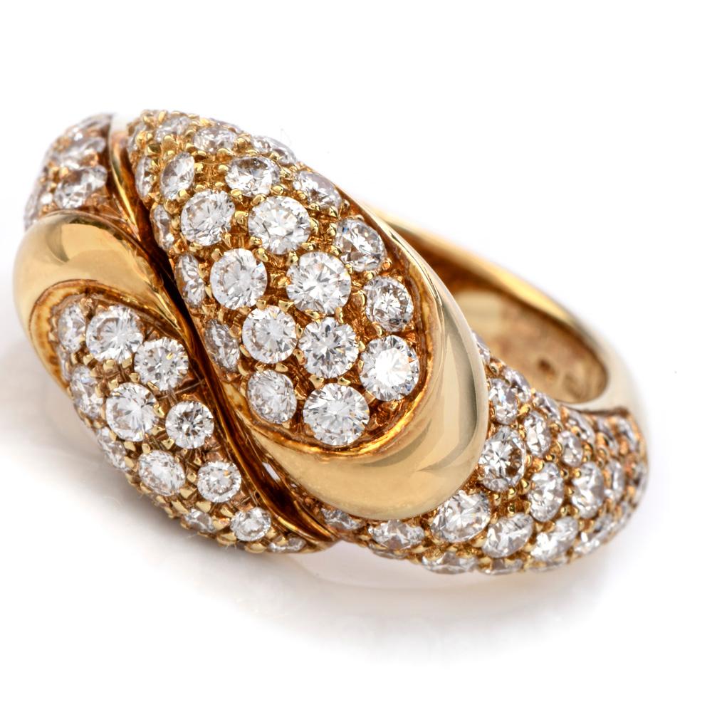 Round Cut Picchiotti Cluster Diamond by Pass Snake Heads 18 Karat Gold Ring
