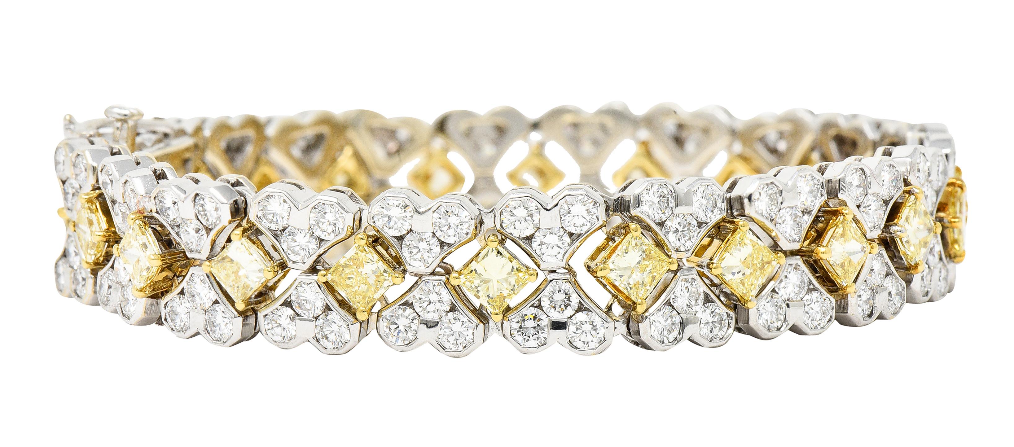 Picchiotti Contemporary 18.50 Carats Fancy Yellow Princess Cut Diamond Bracelet In Excellent Condition In Philadelphia, PA