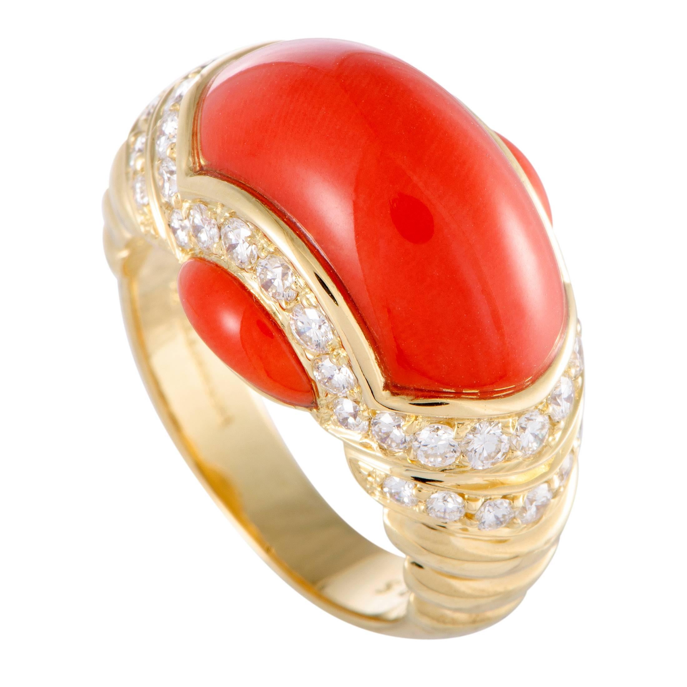 Picchiotti Coral and Diamond Gold Band Ring