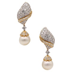 Picchiotti Dangle Cluster Earrings in 18Kt Gold With 18.16 Ctw Diamonds & Pearls