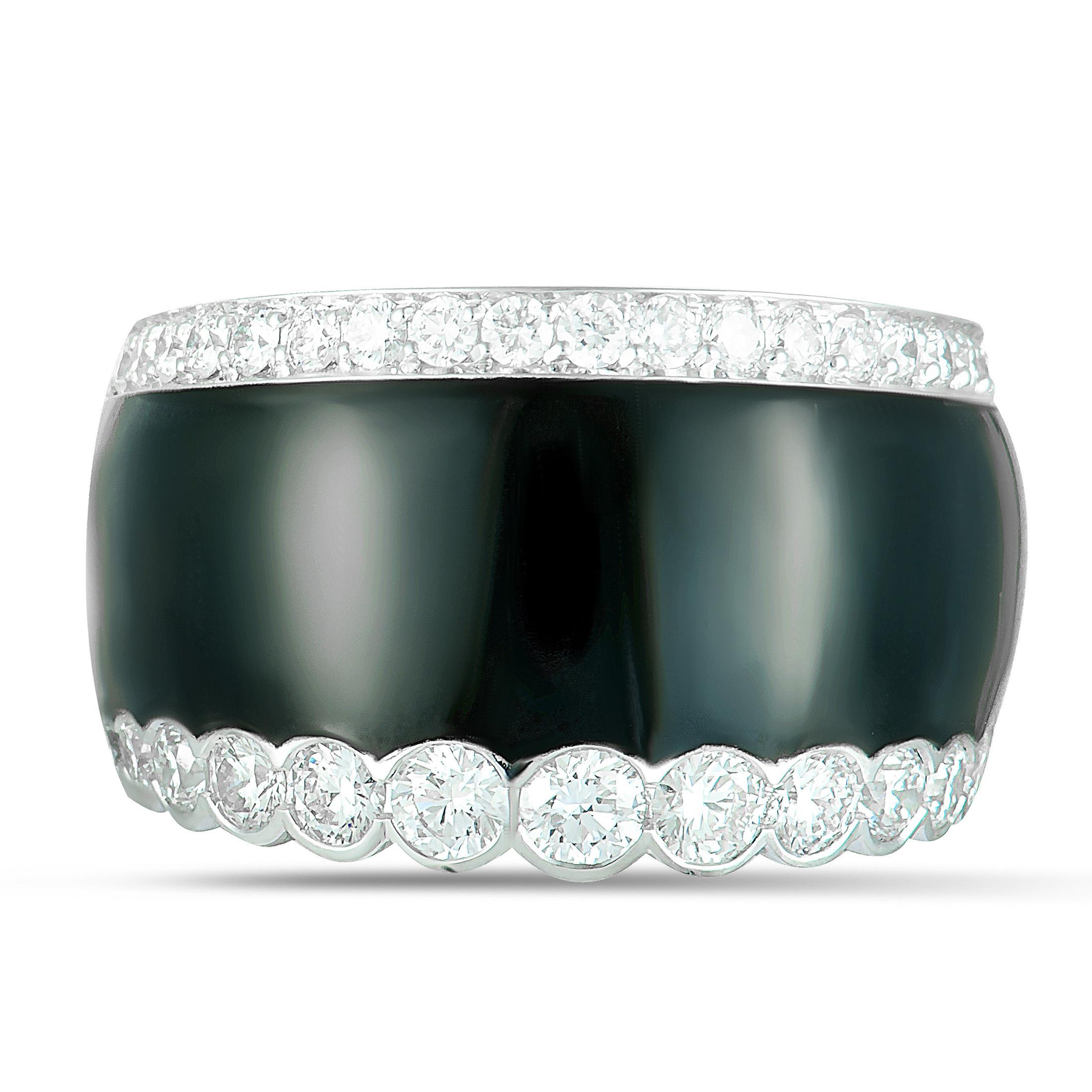 Picchiotti Diamond Pave and Onyx White Gold Wide Band Ring 3