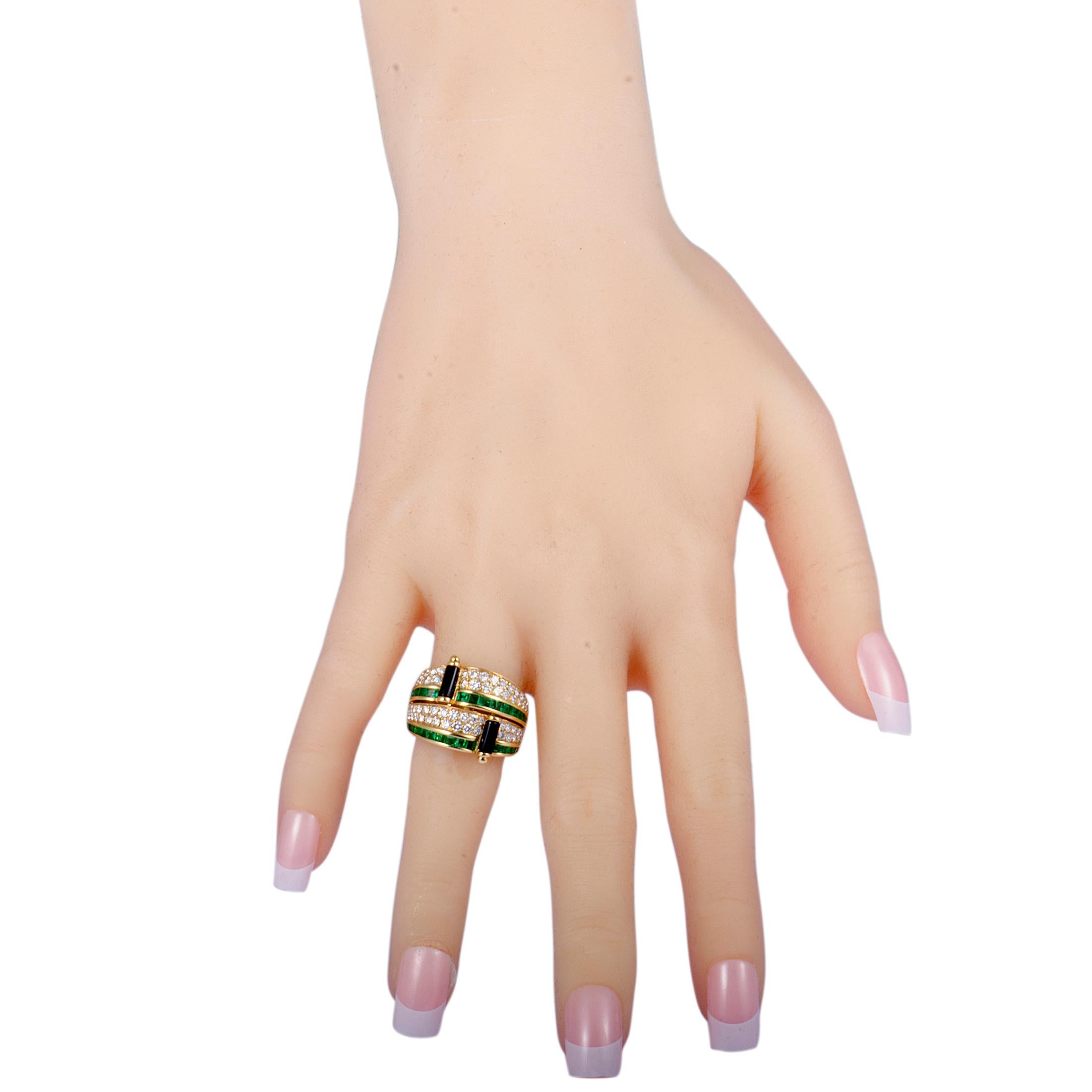 Women's Picchiotti Diamond Pave Emerald Invisible Setting and Onyx Yellow Gold Band Ring