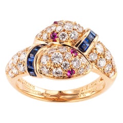 Picchiotti Diamond Ruby Sapphire Rose Gold Snake Ring
