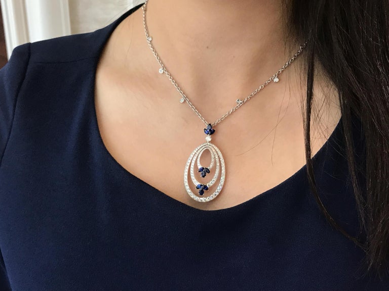 Picchiotti Diamond Sapphire Drop Pendant White Gold, Italy For Sale at