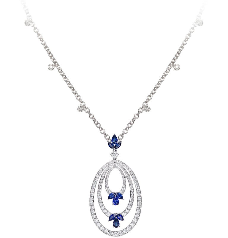 Picchiotti Diamond Sapphire Drop Pendant White Gold, Italy For Sale at