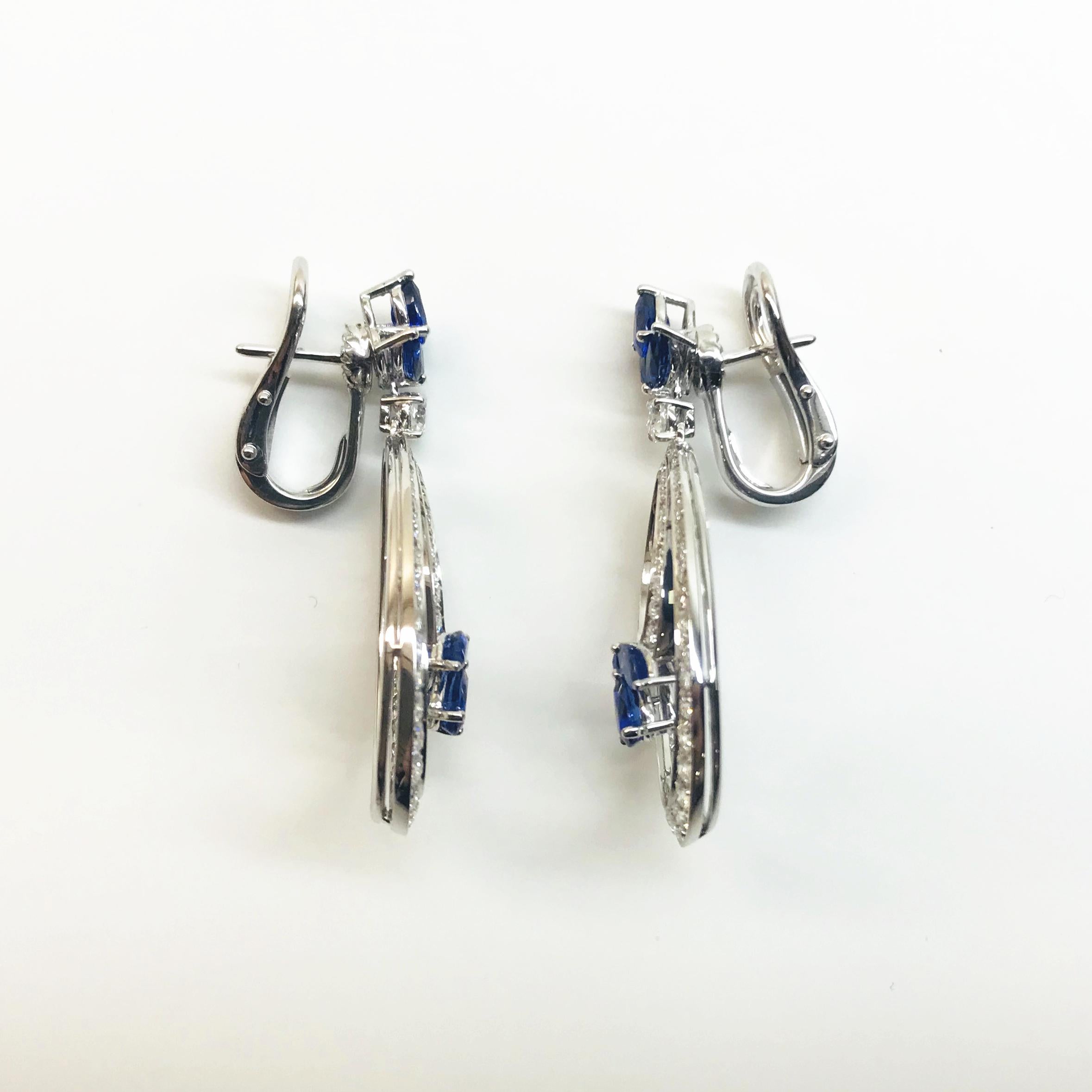 Contemporary Picchiotti Diamond Sapphire Pendant Drop Earrings White Gold For Sale