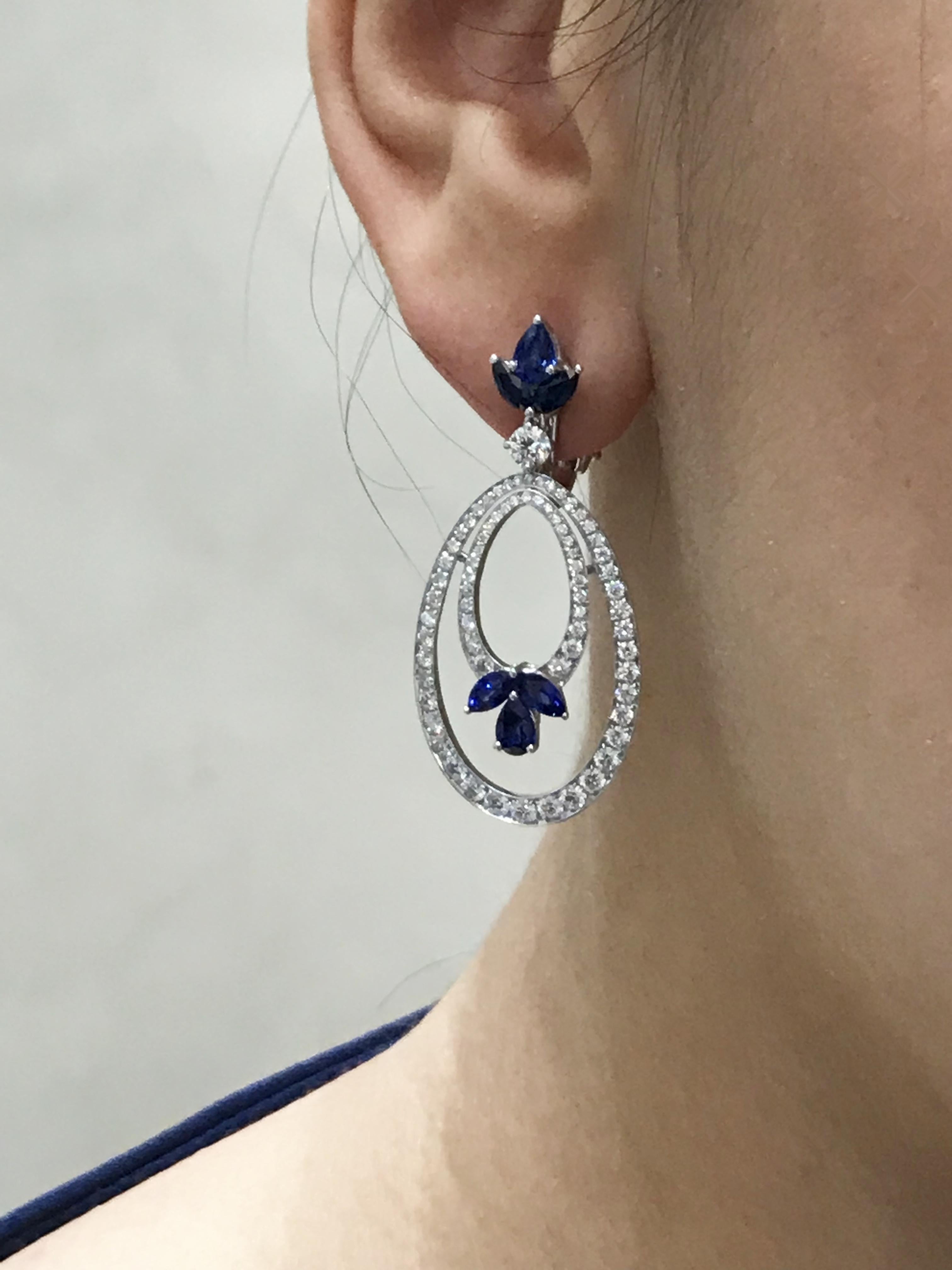 Women's Picchiotti Diamond Sapphire Pendant Drop Earrings White Gold For Sale