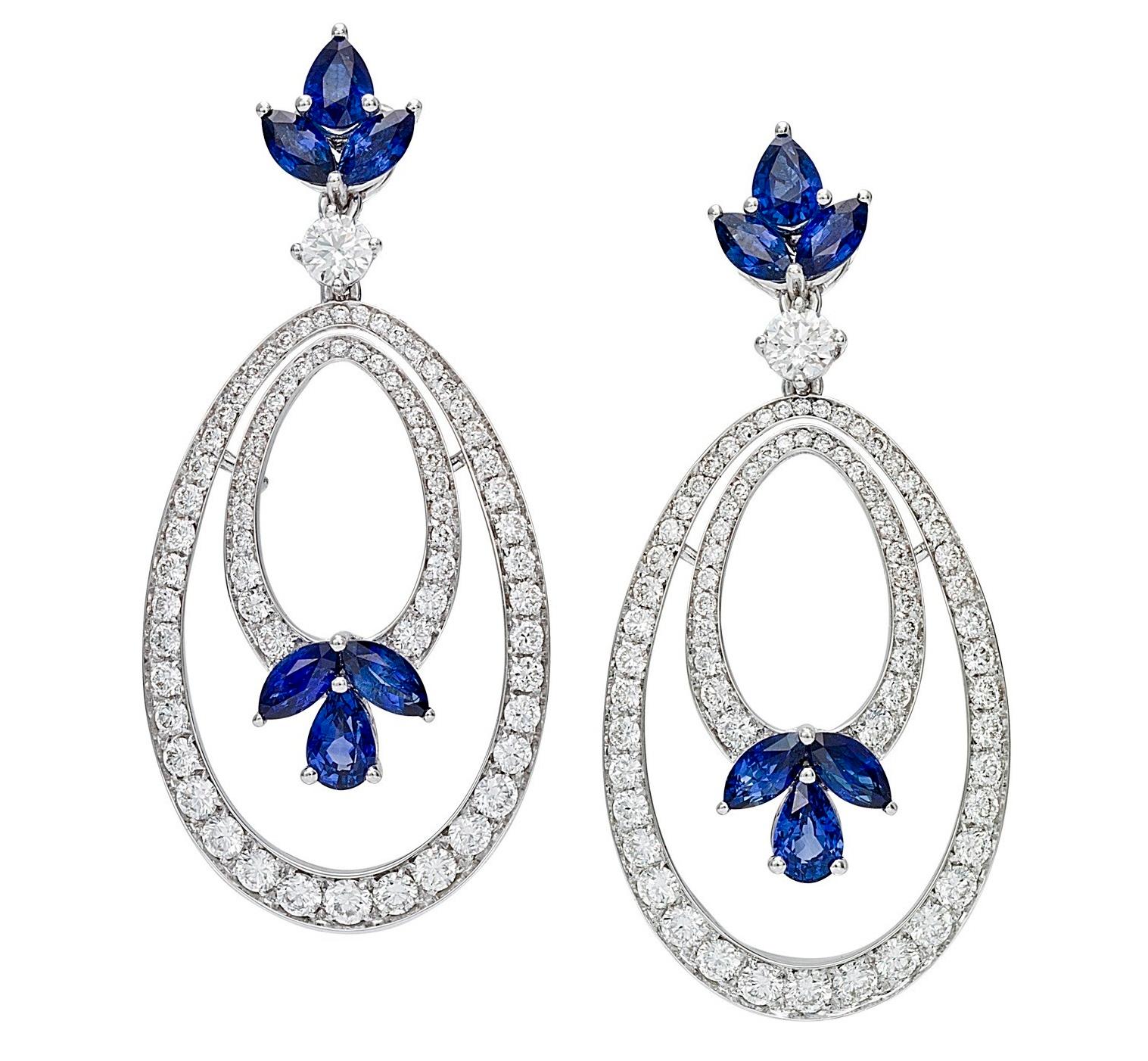 Picchiotti Diamond Sapphire Pendant Drop Earrings White Gold For Sale