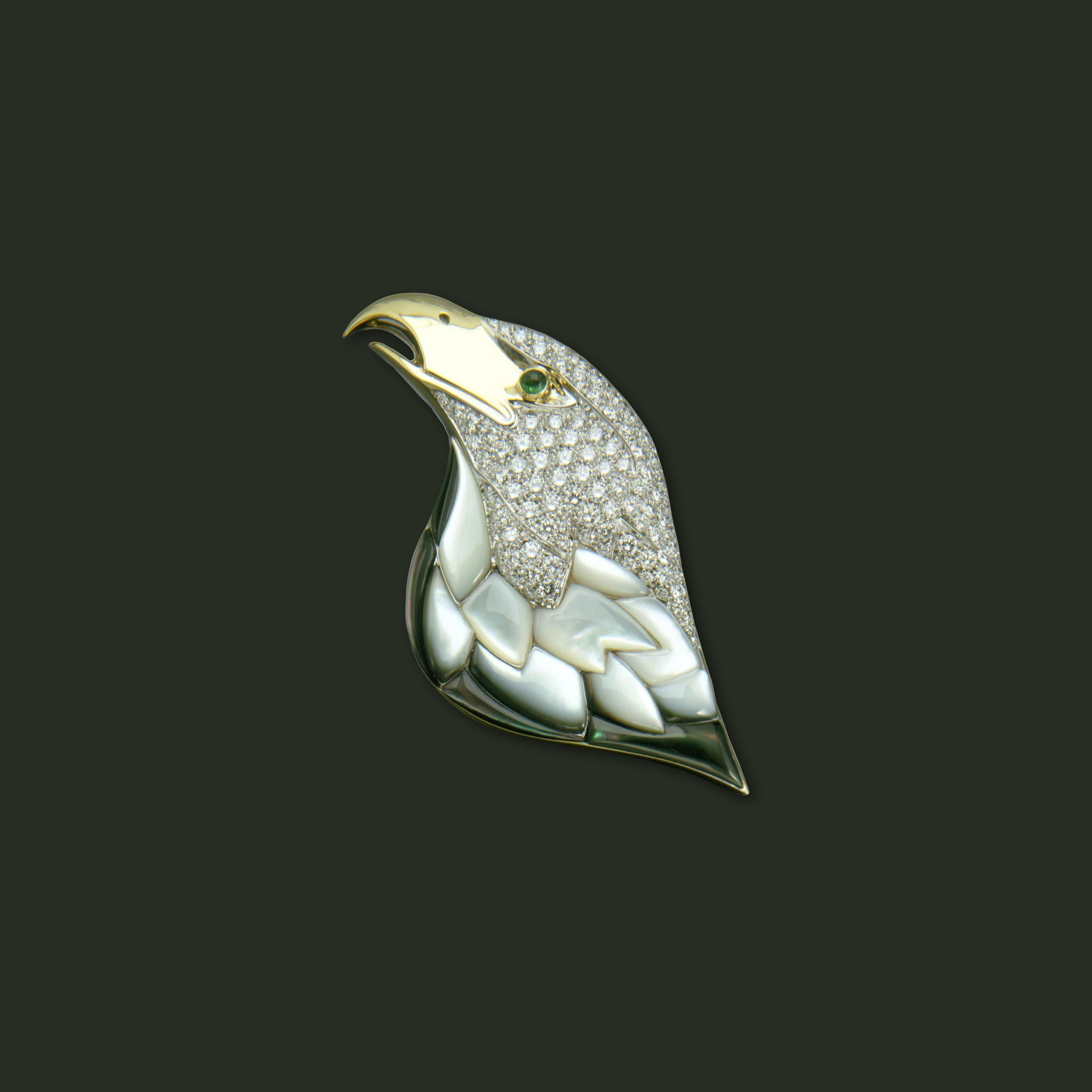 The wings of an eagle symbolize the balance and co-dependency between females and males, and how each gender must work unitedly in order to achieve harmonious results.
The wings are enriched by elements of mother-of-pearl gently shading from white