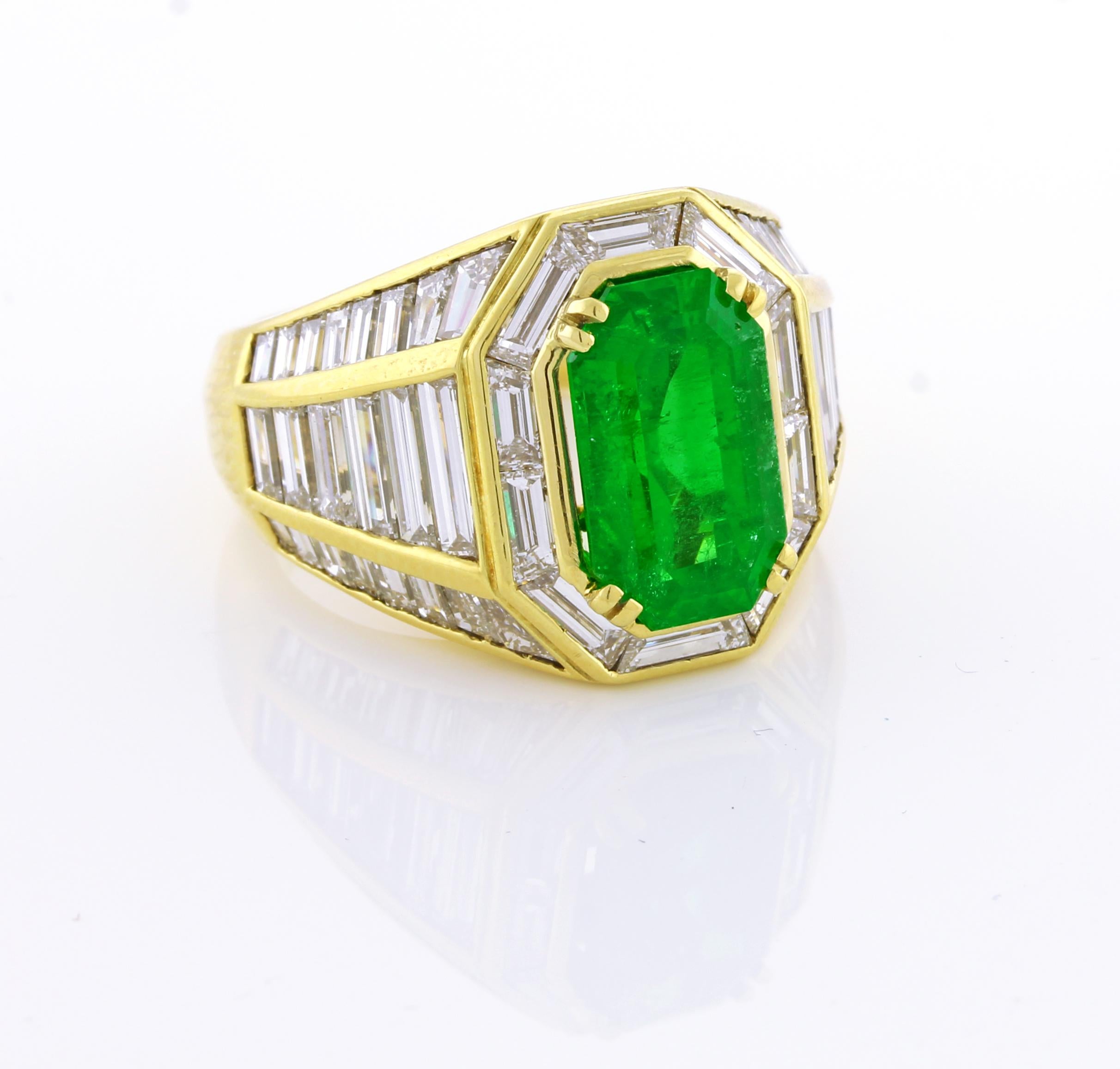 Emerald Cut Picchiotti Emerald and  Diamond Gold Ring