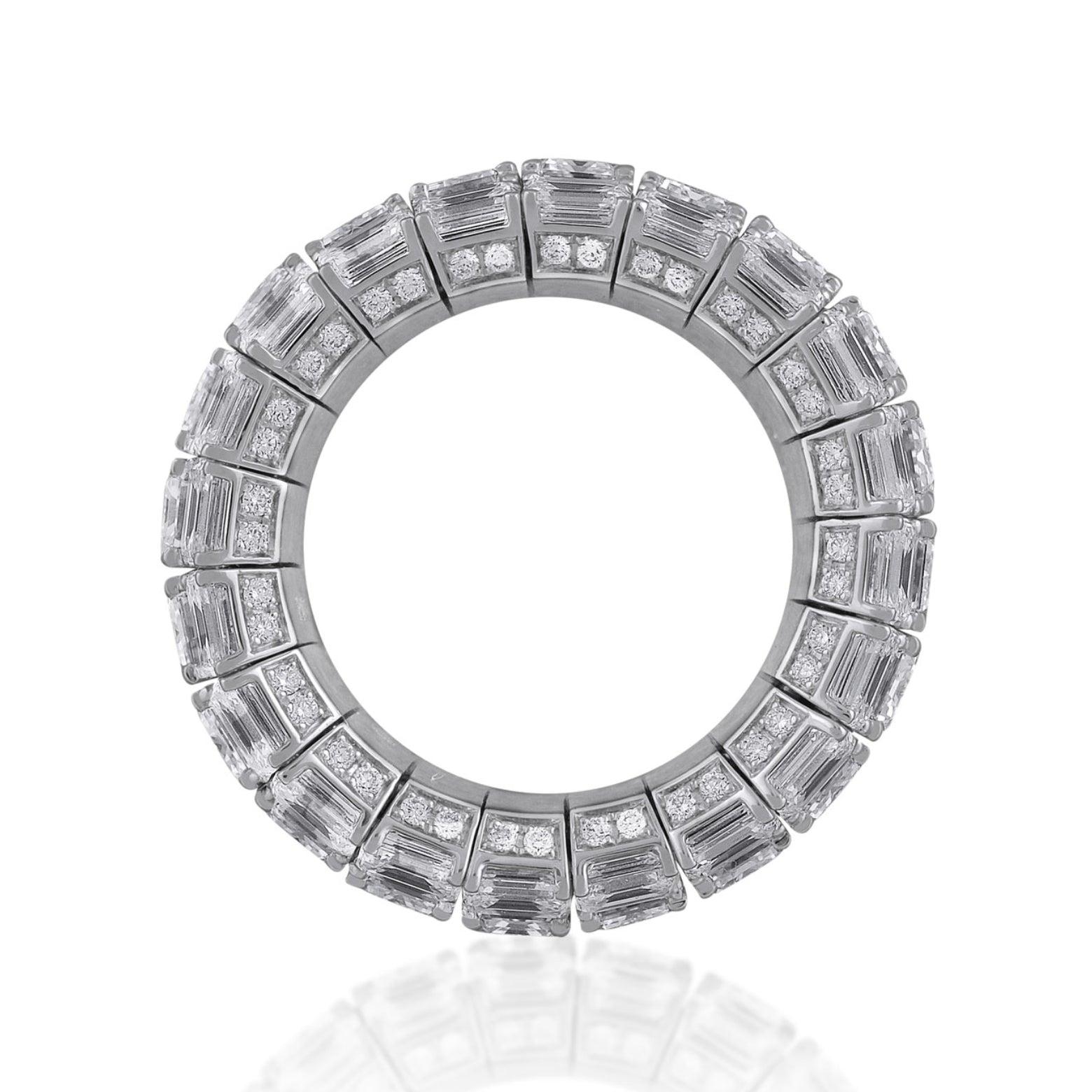 Taille baguette Bandeau extensible à 3 rangs en émeraude et diamant taille baguette en vente