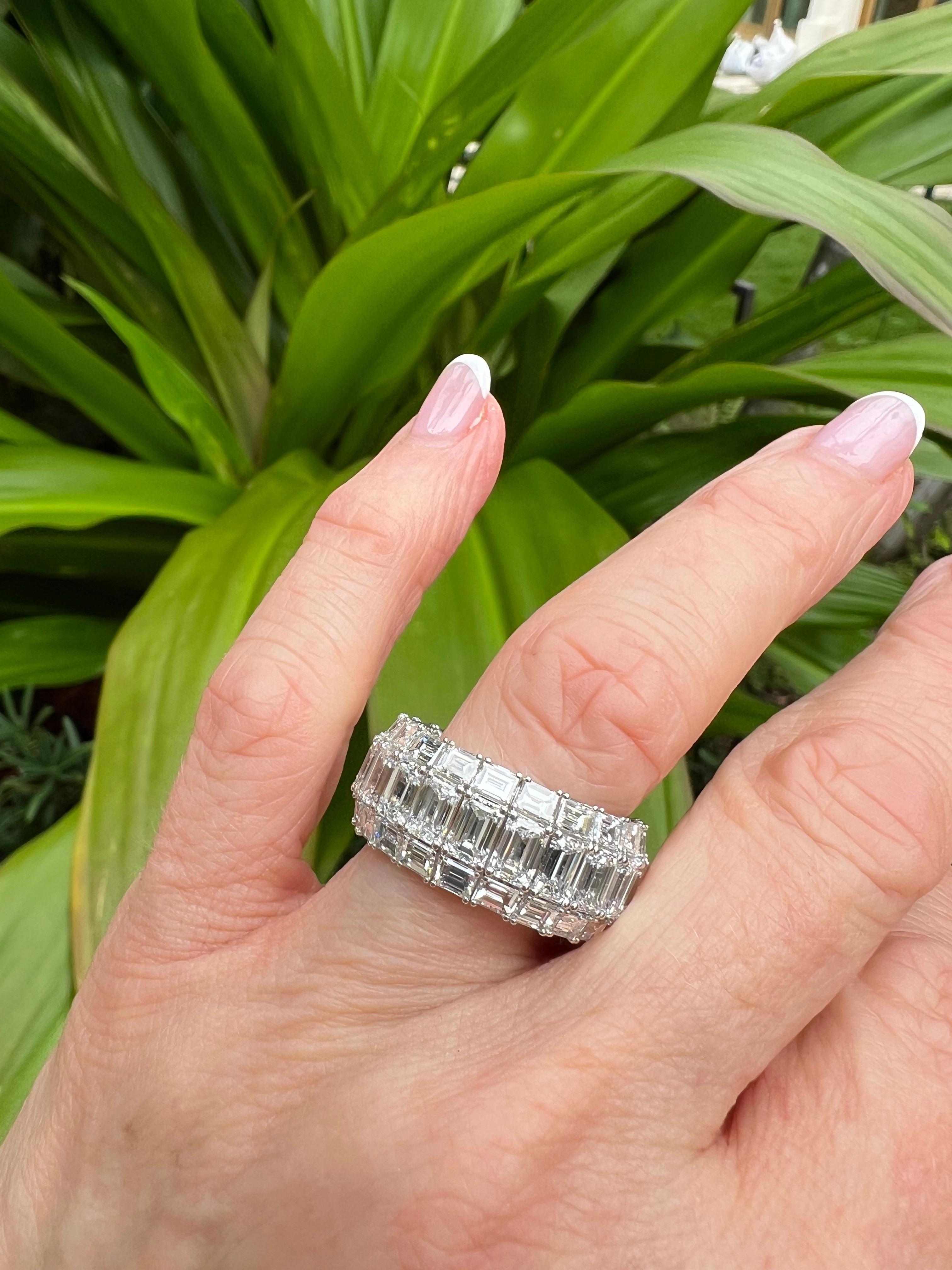 Bandeau extensible à 3 rangs en émeraude et diamant taille baguette Unisexe en vente