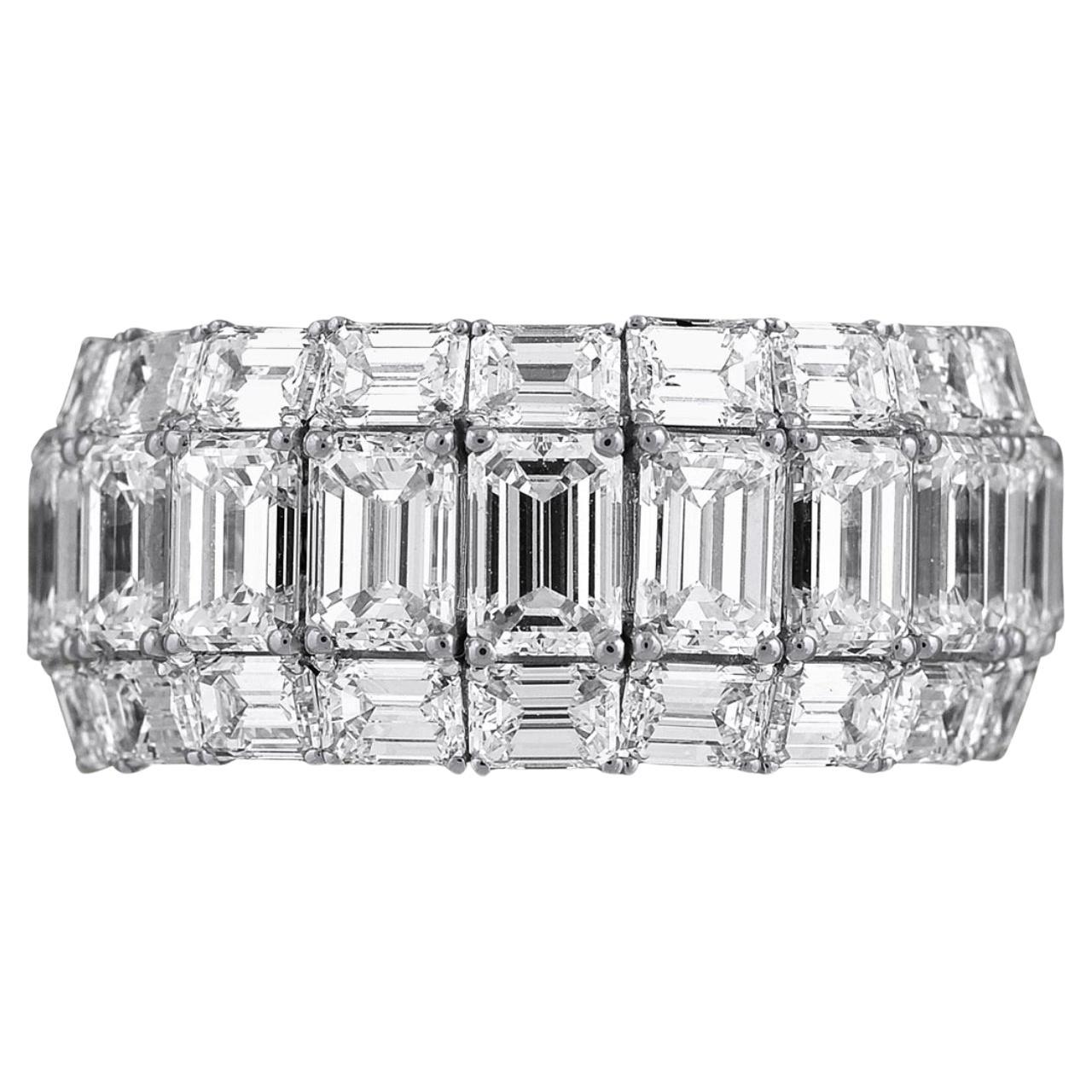 Bandeau extensible à 3 rangs en émeraude et diamant taille baguette en vente