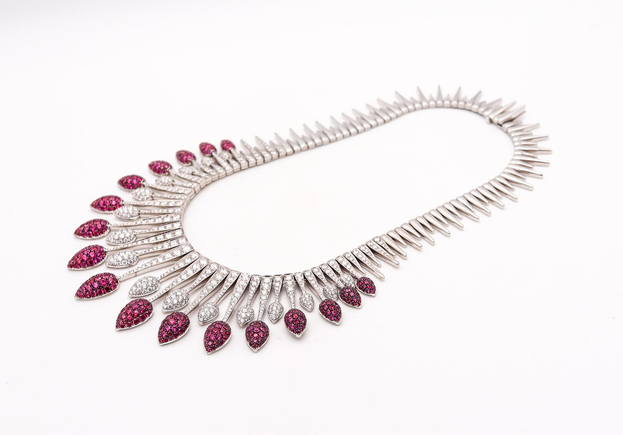 Modern Picchiotti Festoon Necklace In 18Kt Gold With 40.21 Ctw In Diamonds And Rubies For Sale