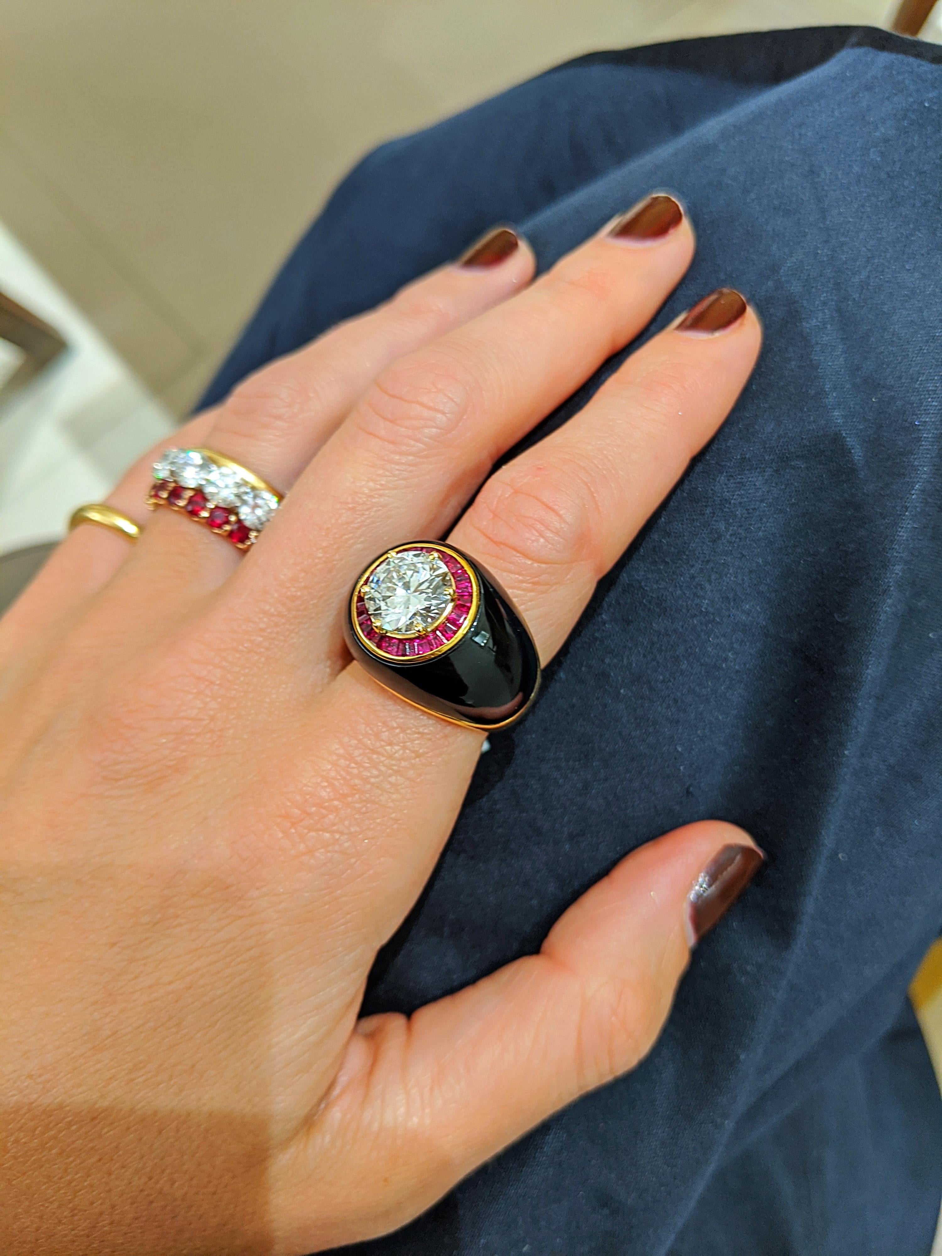 Contemporary Picchiotti, GIA 3.00 Carat Diamond Ring in Unique Ruby and Onyx Setting