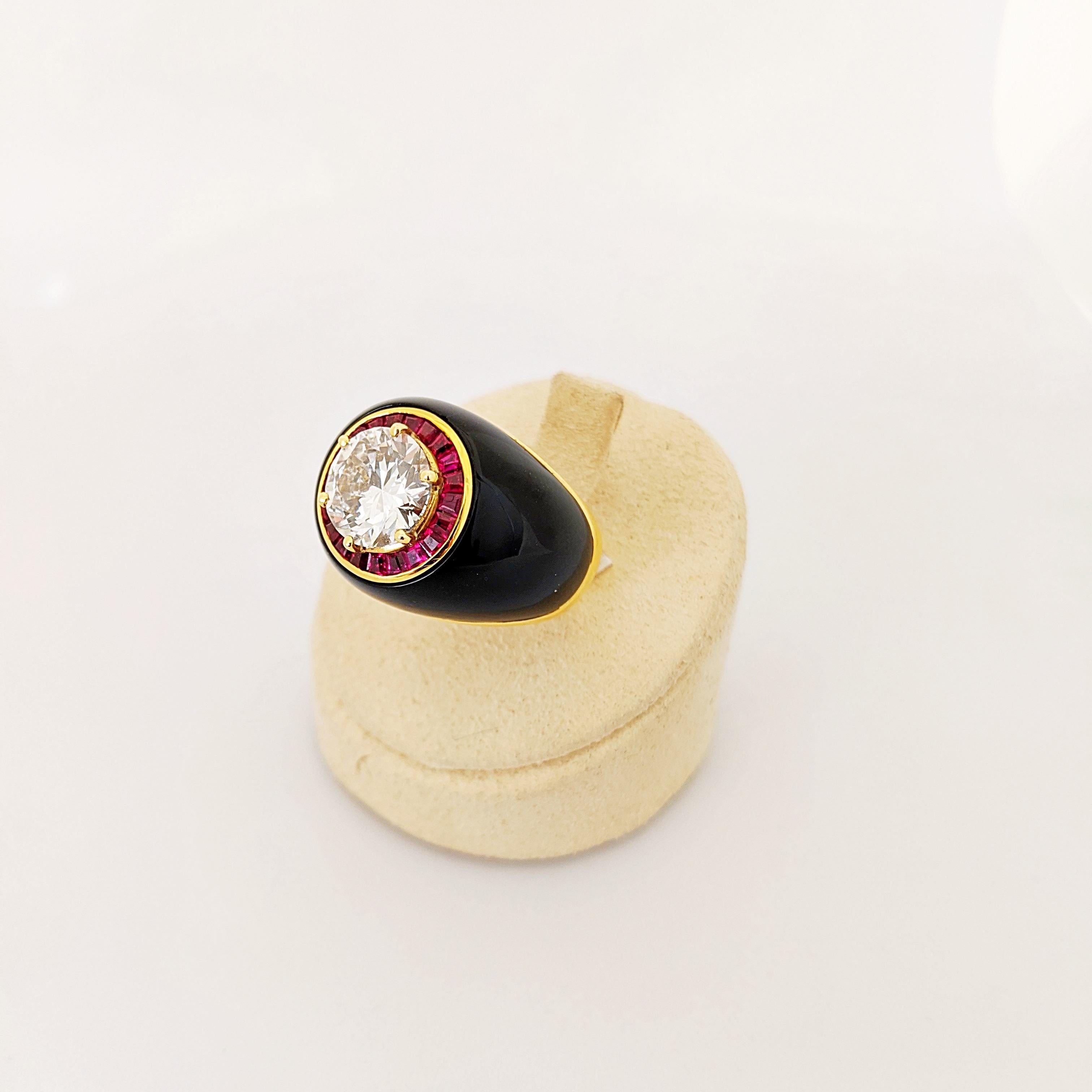 Picchiotti, GIA 3.00 Carat Diamond Ring in Unique Ruby and Onyx Setting 1