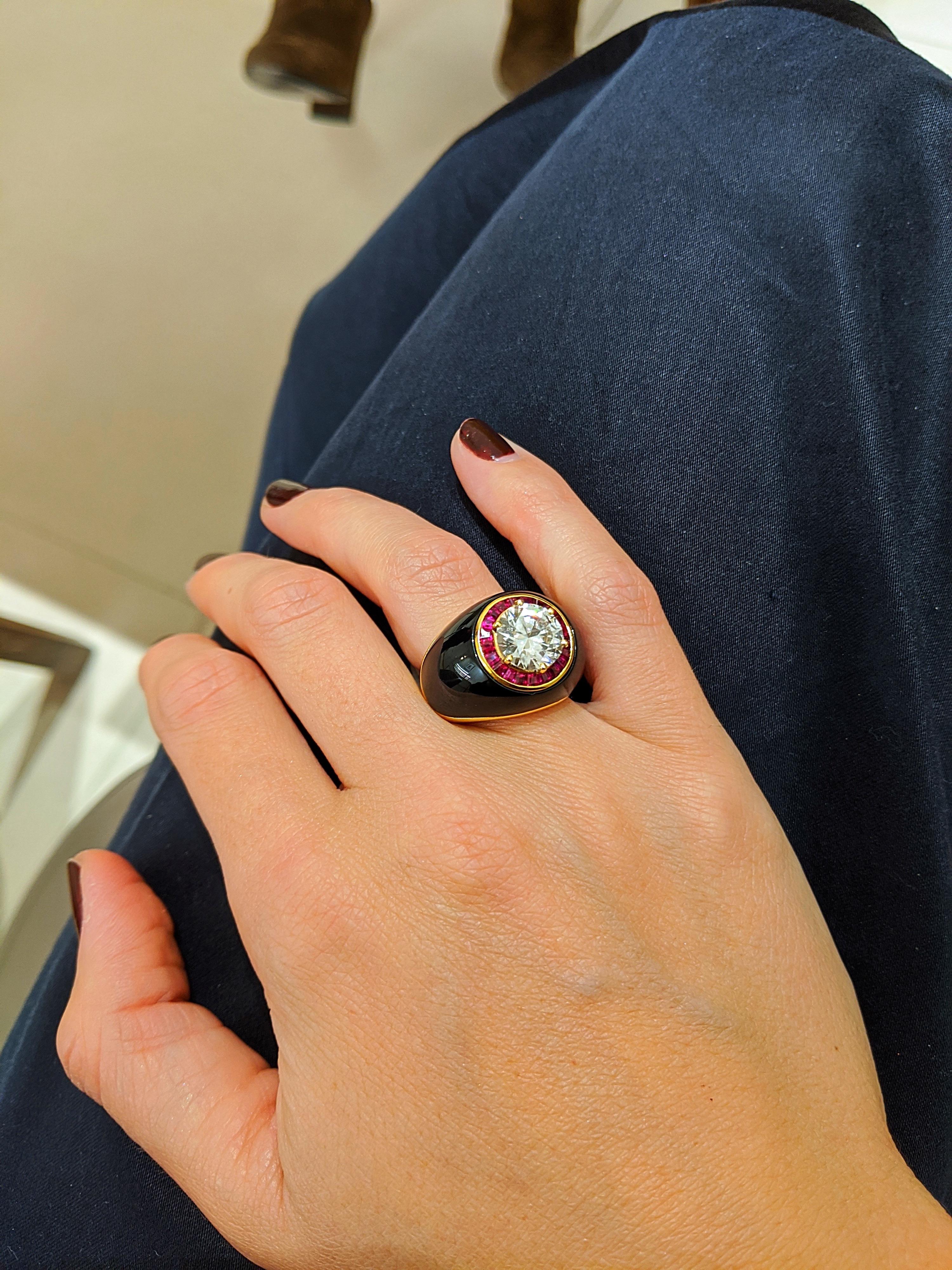 Picchiotti, GIA 3.00 Carat Diamond Ring in Unique Ruby and Onyx Setting 2