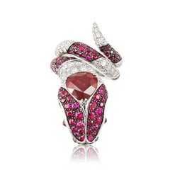 Picchiotti GRS Report 4.01 Carat Burma Ruby and Diamond Snake Ring