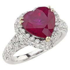 Picchiotti GRS Report 4.29 Carat Heart-shape Burma Ruby and round Diamond Ring