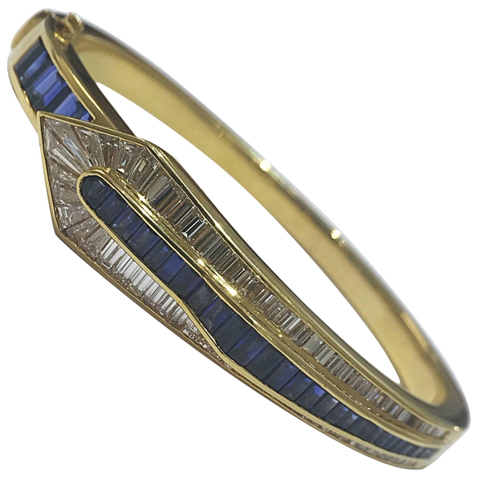 Picchiotti Invisibly Set Sapphire and Diamond 18 Karat Gold Bracelet For Sale
