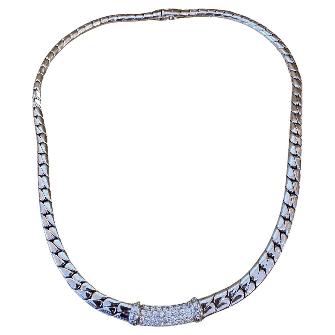 PICCHIOTTI Pavé Diamond Curb Link Necklace in 18k White Gold For Sale