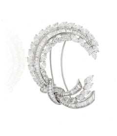 Picchiotti Platinum Baguette and Marquise Diamond Brooch