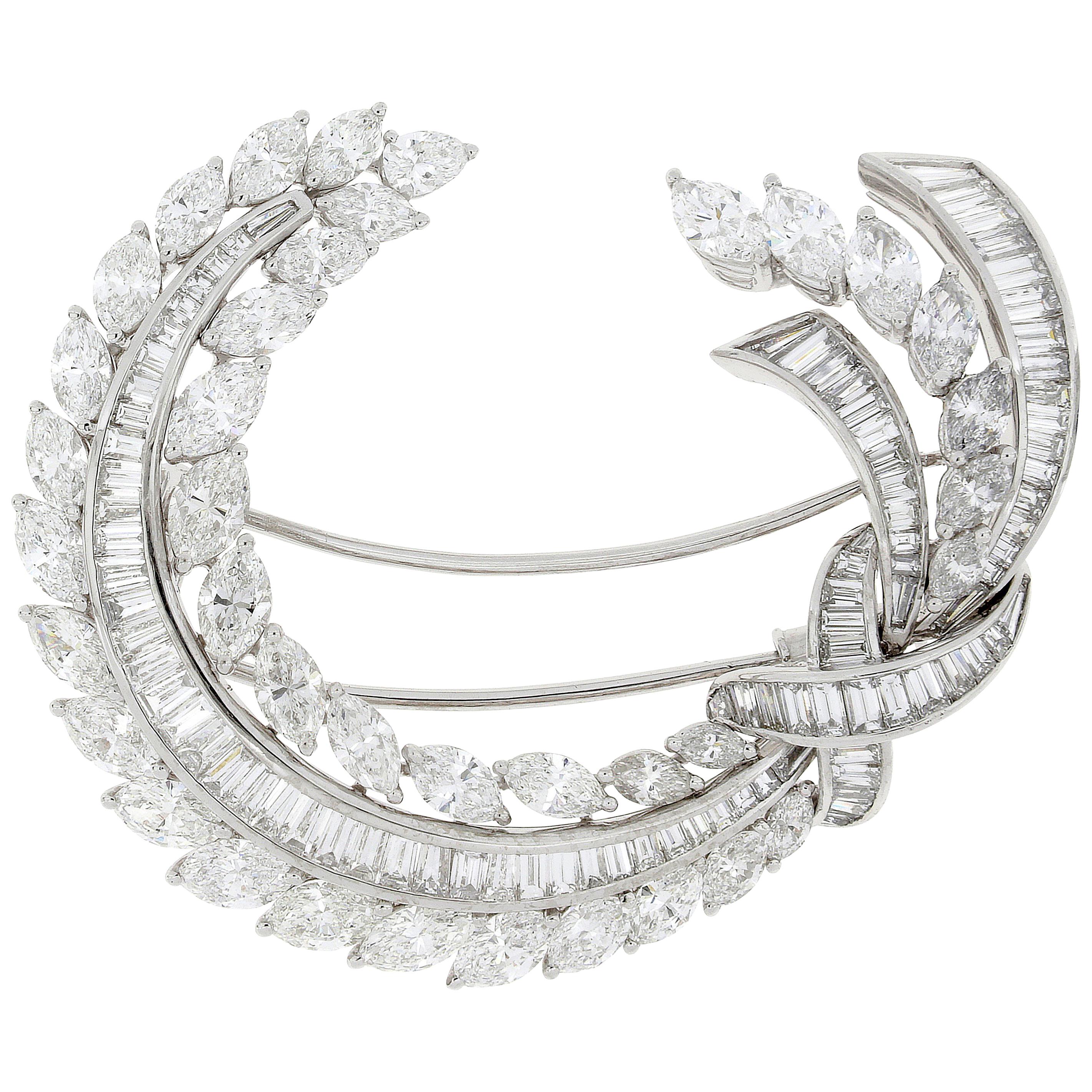 Picchiotti Platinum Baguette and Marquise Diamond Brooch For Sale