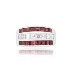 Picchiotti Platinum Square Diamond and Emerald Ring