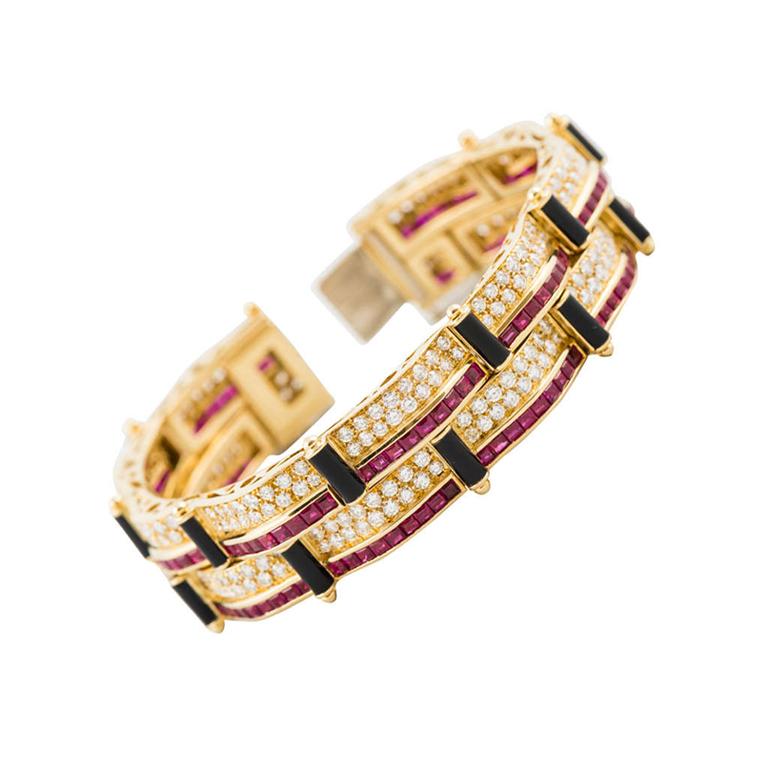 Picchiotti Ruby, Diamond Onyx Gold Bracelet For Sale