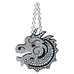 Picchiotti White and Yellow 18K Black-Rhodium Plated Gold Diamond Dragon Pendant