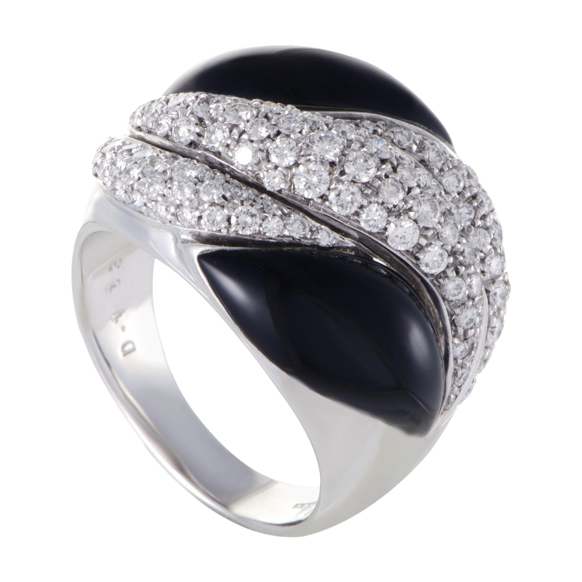 Picchiotti Womens 18 Karat White Gold Diamond Pave Onyx Cocktail Ring