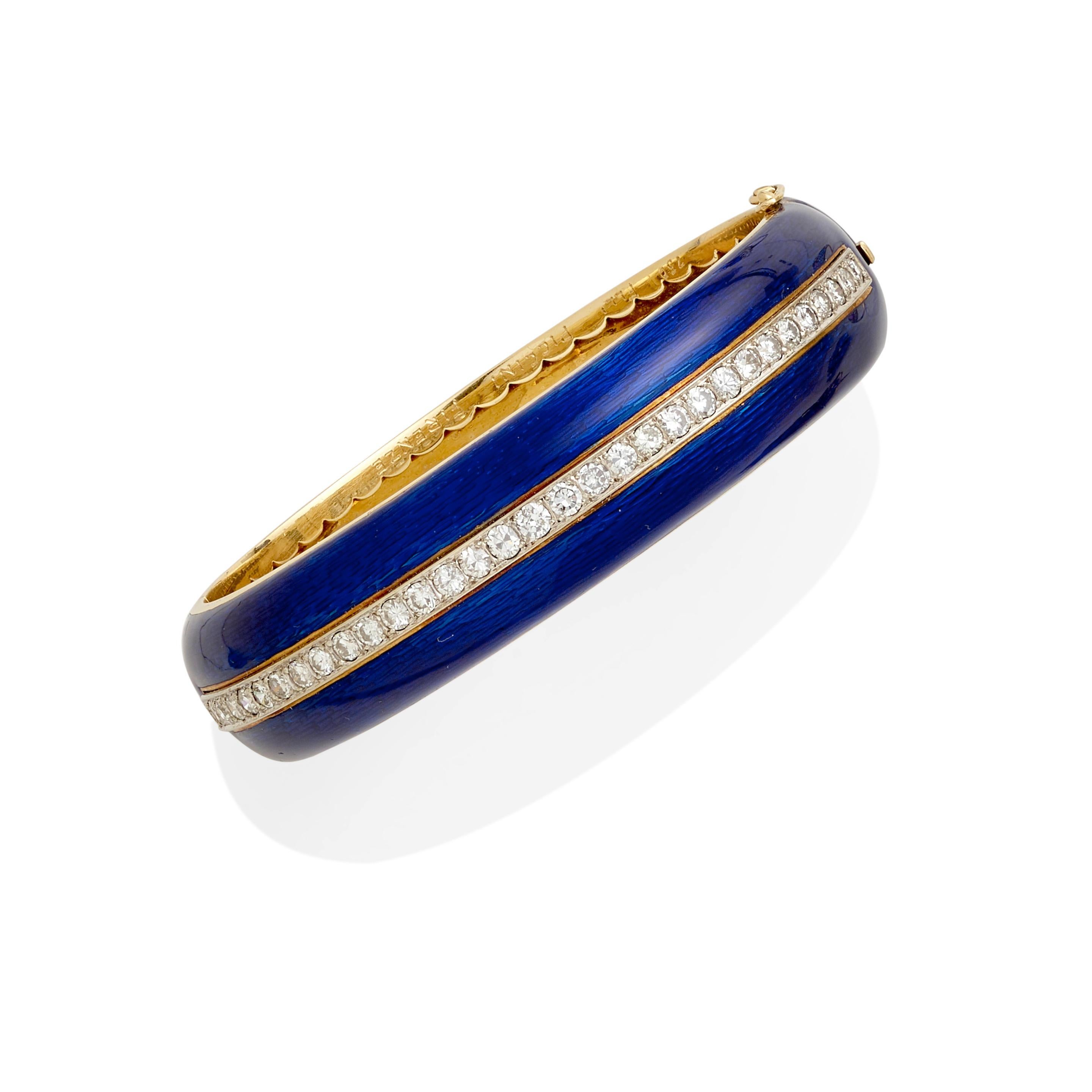 Piccini Firenze Bracelet jonc à charnières en or 18k et émail avec 2,15 carats de diamants Unisexe en vente