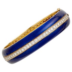 Piccini Firenze 18k Gold & Enamel Hinged Bangle Bracelet with 2.15ct Diamonds