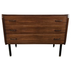 Vintage Small 1970s teak chest of drawers with adjustable iron and brass feet