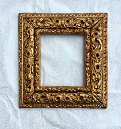 Piccola Cornice da Collezione Legno Scolpito e Dorato XVII secolo Barocca
